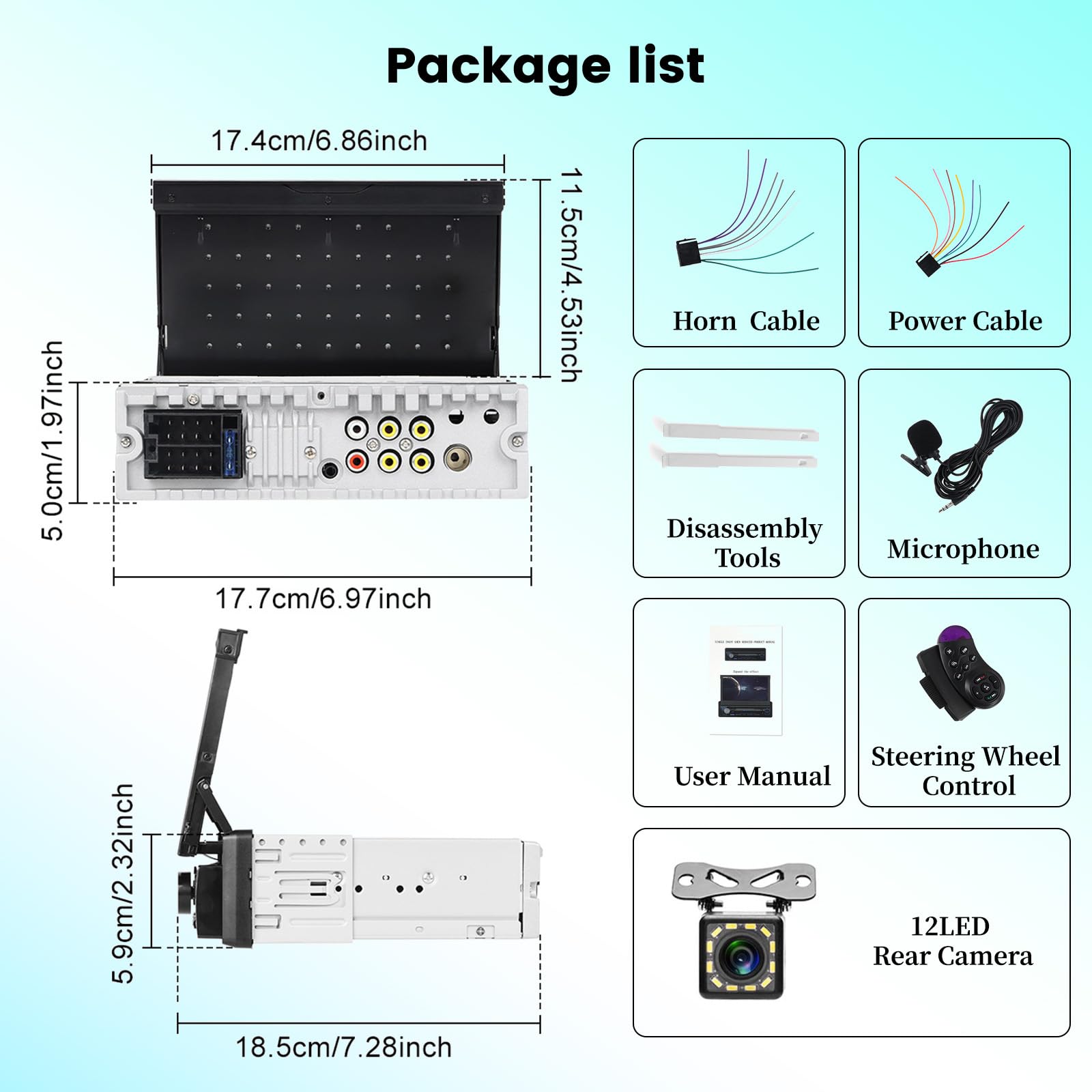 Autoradio 1 DIN Bluetooth, Schermo Retrattile da 7 Pollici Touchscreen Auto Stereo Mirror Link FM RDS USB Type-C AUX Microfono Telecamera di Backup