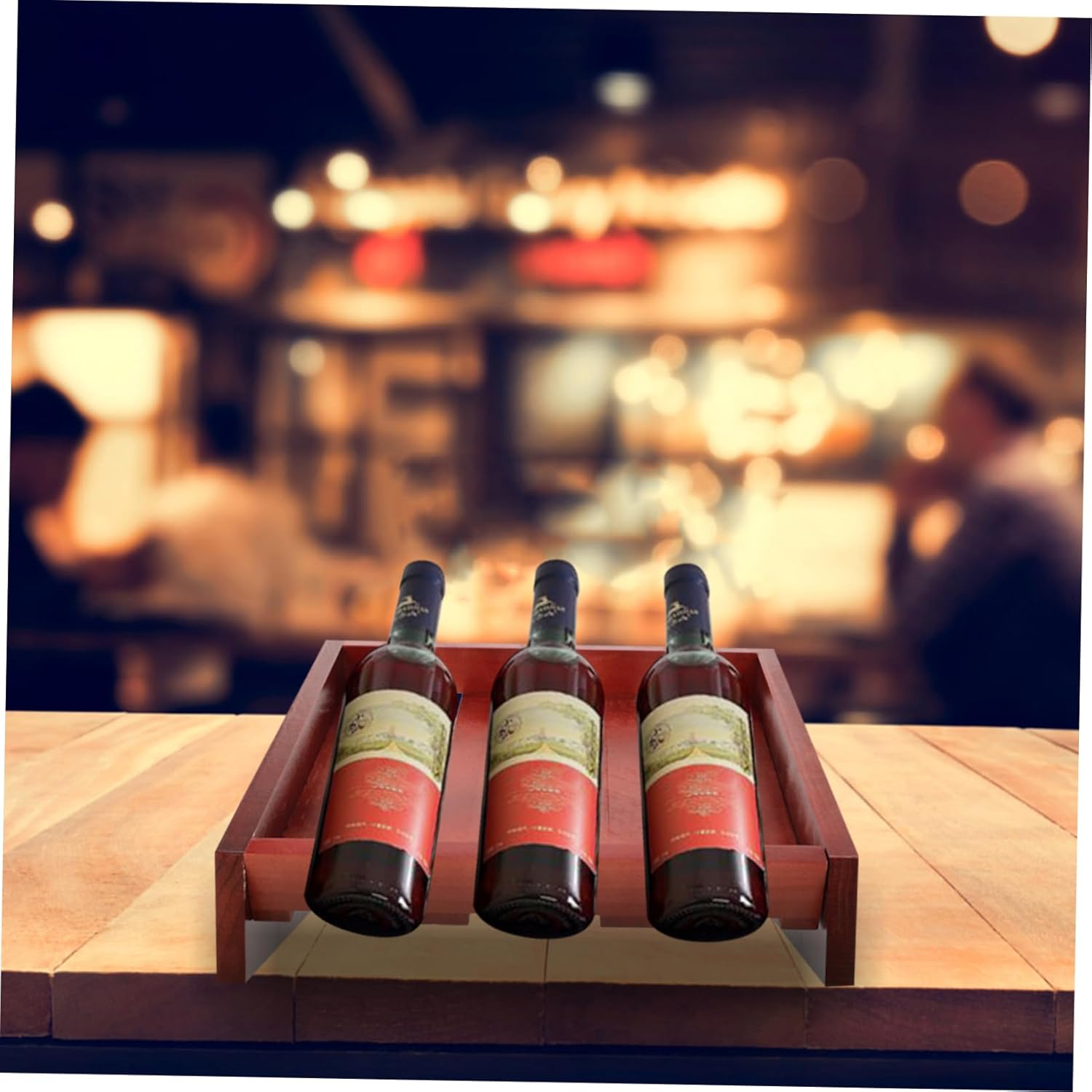 Space-Saving Wooden Wine Bottle Holder Tabletop Rack Decorative Storage for Kitchen Dining