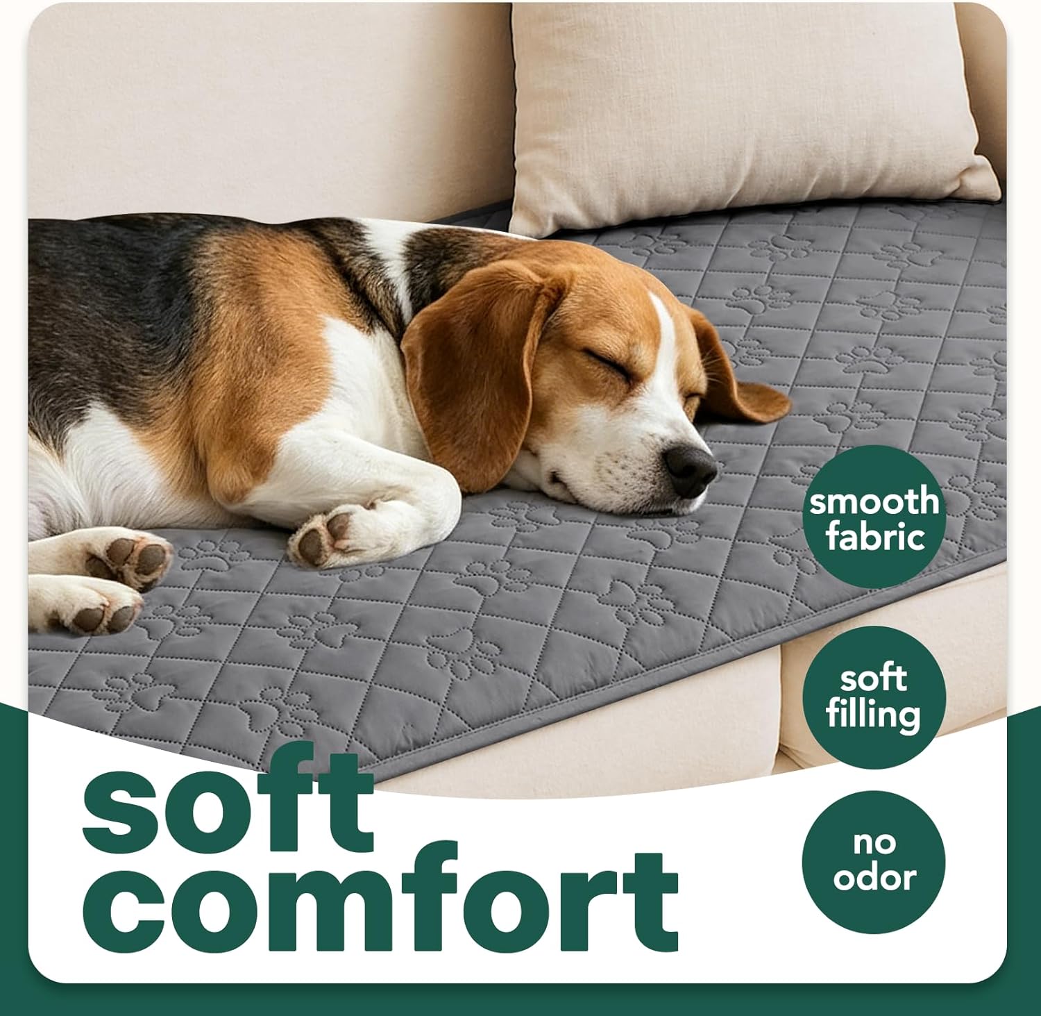 PAWFINITY Waterproof Couch Cover for Dogs, Paw Print Quilted Sofa Protector, Washable, Pet Hair Resistant, Scratch-Resistant Blanket for 3 Seat Couch and King Bed, 82x82 Inch, Grey