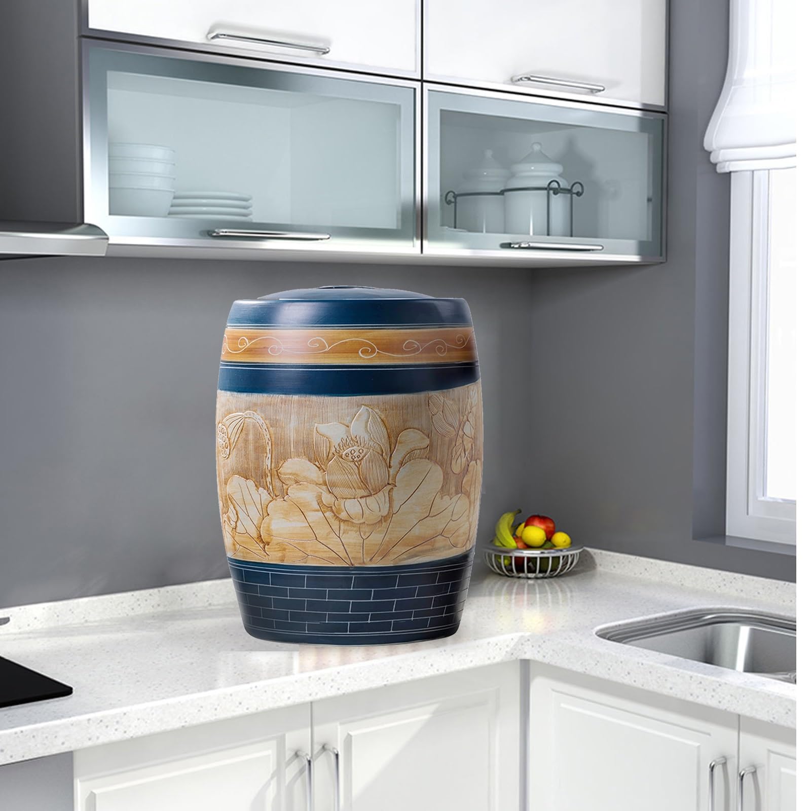 Contenitore In Ceramica Per La Conservazione Di Riso, Farina, Cibo Per Animali Domestici, Contenitore Per Riso Con Coperchio, Secchio Per Riso, Contenitore Per La Conservazione Di Cereali, Scatola In