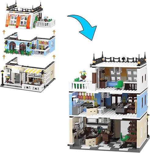 Miniatura 5 de Juegos de bloques de construcción de hotel de jardín de ciudad, juguetes de construcción de casa de calle urbana con LED, 1300 piezas de mini