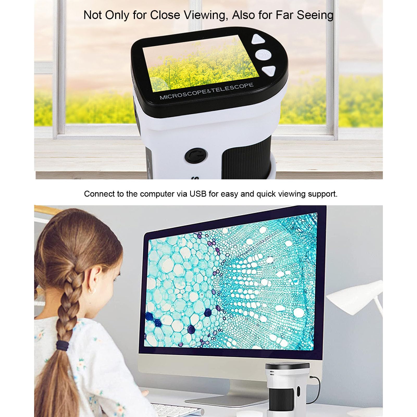 Microscopio de Bolsillo, Mini Microscopio de Mano con Aumento de 800X con Luces LED y 2 Portaobjetos de Microscopio, para Educación en Laboratorio de Ciencias