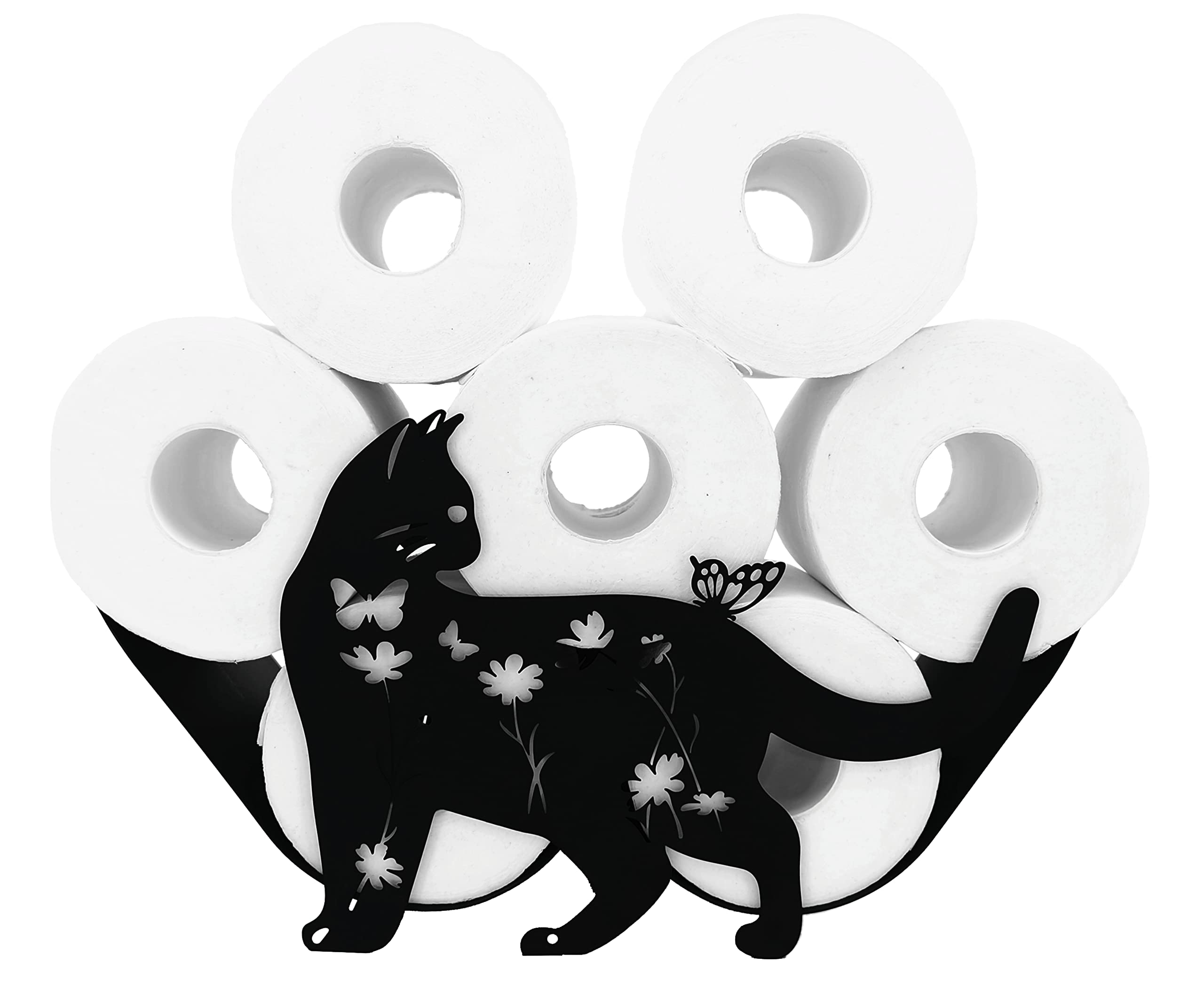 Toilettenpapierhalter, schwarzer Katzen-Toilettenpapierhalter, dekorativer Metallpapierhalter, freistehender Metall-Toilettenpapier-Organizer, hält zusätzliche 8 Rollen