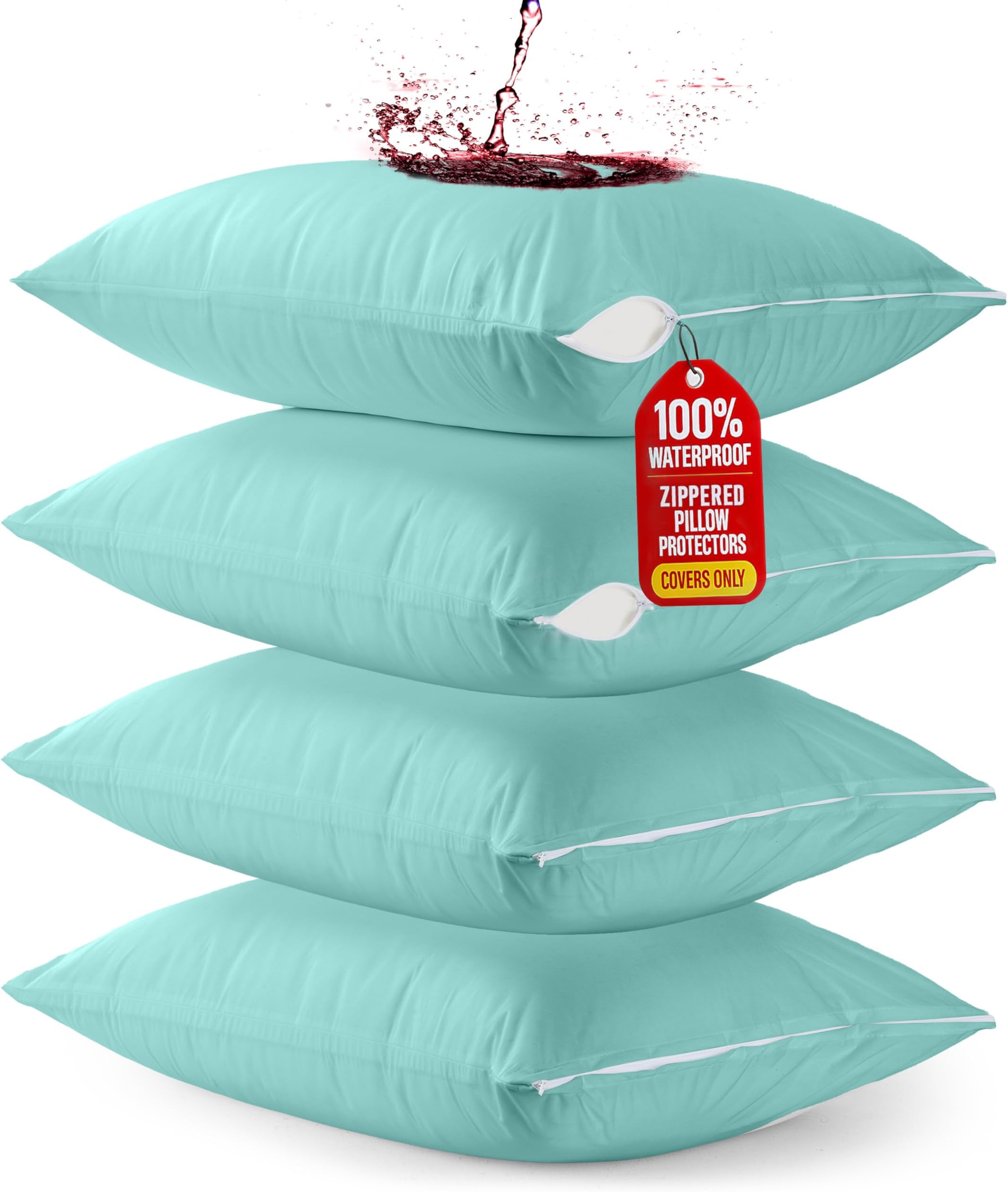 Utopia Bedding 4 Pack Waterproof Pillow Protectors with Zipper Queen Size (Spa Blue), Bed Bug and Dust Mite Proof Pillow case Covers, Moisture Wicking Pillow Encasements 20 x 28 Inches