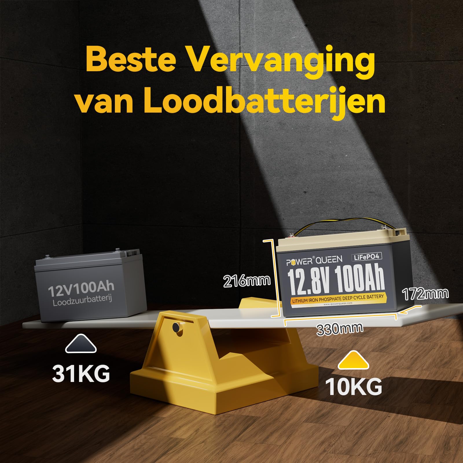 Power Queen 12V 100Ah LiFePO4 Lithium Batterie, 1280Wh Akku mit 100A BMS, 4000+ Ladezyklen, perfekt als Stromquelle für 30~70lbs Schub Trollingmotor, Wohnmobile, Boot