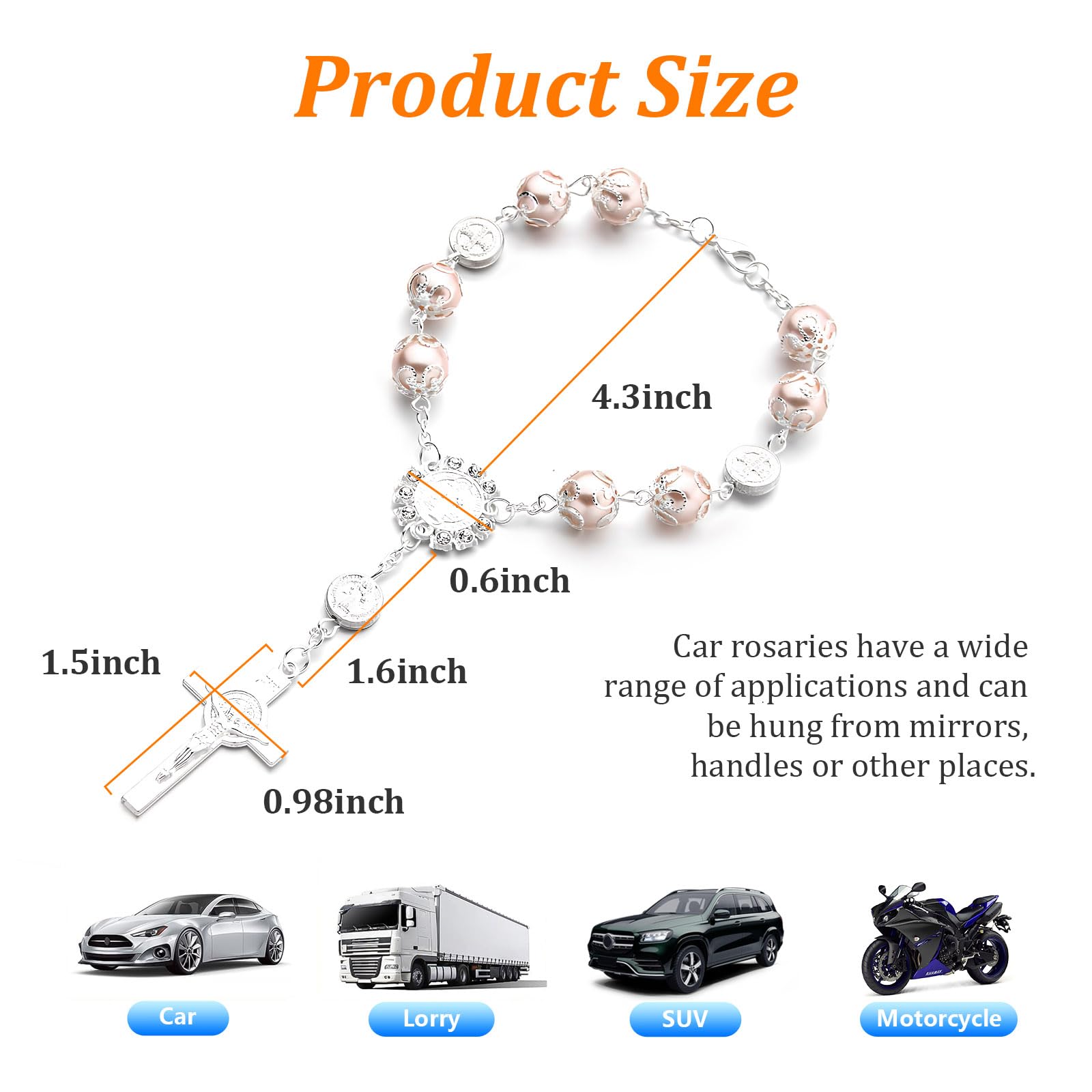 Ziciner Car Rosary for Rearview Mirror Personalized Blessing Rear View Mirror Hanging Decor Auto Rosary Pendant Car Interior — view 2