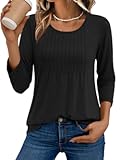 3&sol;4 Length Sleeve Womens Tops Casual Top Pleated Tunic Loose Fit Shirts Women Blouses Fall Outfits 2025