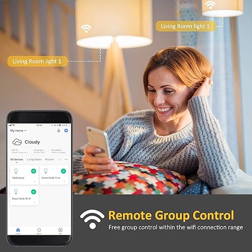 Miniatura 4 de Bombillas inteligentes, 16 W (equivalente a 150 W), 1600 lúmenes, ultra brillantes, E26 A19, bombilla WiFi que cambia de color, bombillas