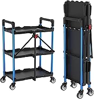 WORKPRO 3-Tier Foldable Utility Cart 210 LBS Capacity, Collapsible Service Cart with Wheels, No Assembly for Garage Warehouse Home Office
