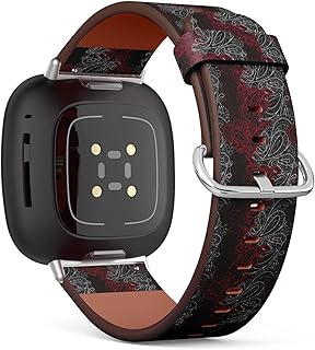 CJBROES Replacement Leather Watch Band, Compatible with Fitbit Versa 3 and Fitbit Sense of Wristband Bracelet Accessory - darking Paisley