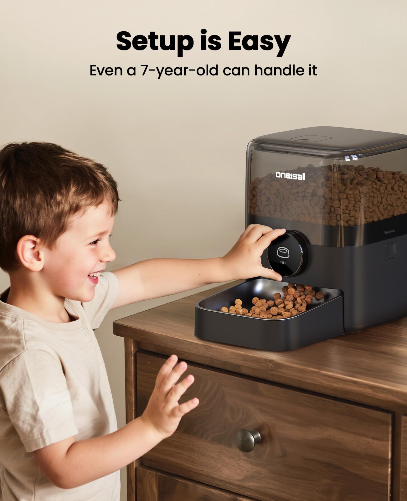 oneisall Automatic Cat Feeder for Large Kibble and Snacks, 12 Cups/3L Timed Pet Feeder for Cats Indoor, Programmable Dry Food Dispenser (Black) - image 4