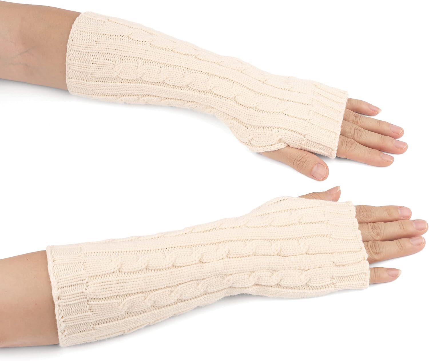 Flammi Women's Knit Arm Warmers Fingerless Gloves Thumb Hole Gloves Mittens for Typing Driving Cosplay - Image 2