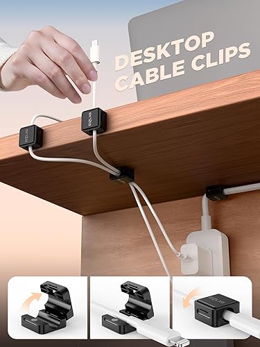 Miniatura 4 de Organizador de cables magnéticos, paquete de 8 unidades para organizar cables debajo del escritorio, clips magnéticos adhesivos para cables para el