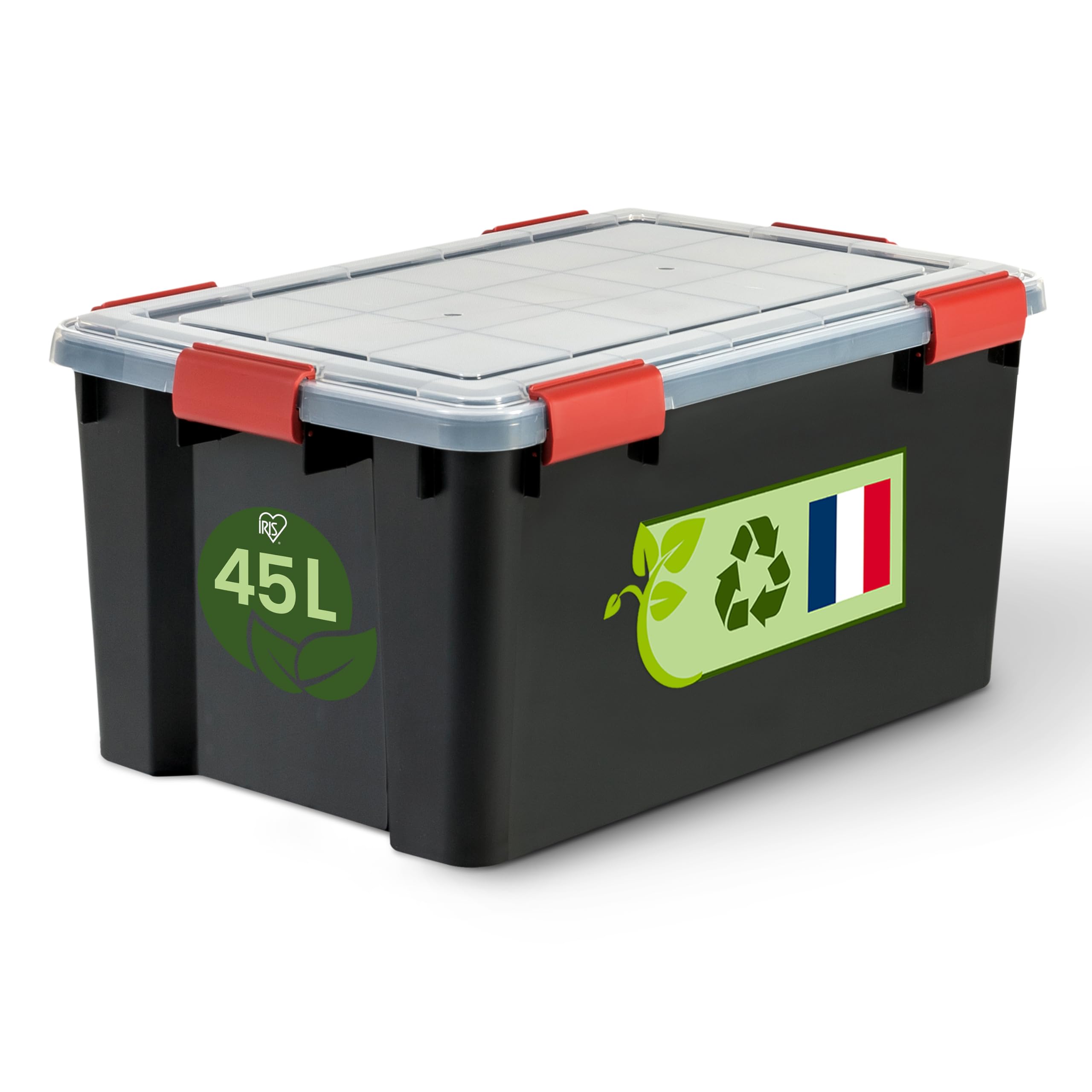 Iris Ohyama, Boite Rangement Hermétique Plastique, 45L, Noir, Couvercle, Joint Etanche, Clips de Fermeture, Empilable, pour Exterieur, Garage, Vetement, Anti Poussiere, WSB-​45