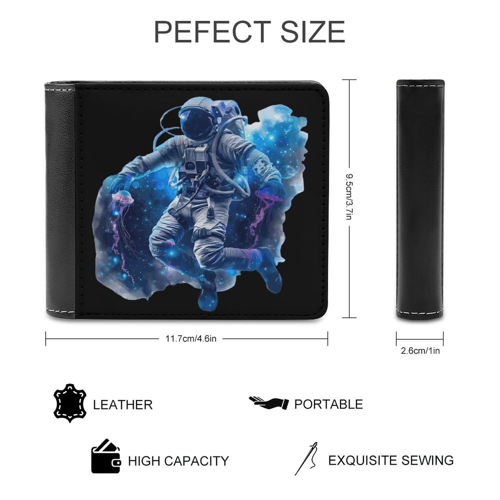 Astronaut Diver Jellyfish Funny Men's Slim Bifold Wallet with Multiple Card Slots Front Pocket Purse