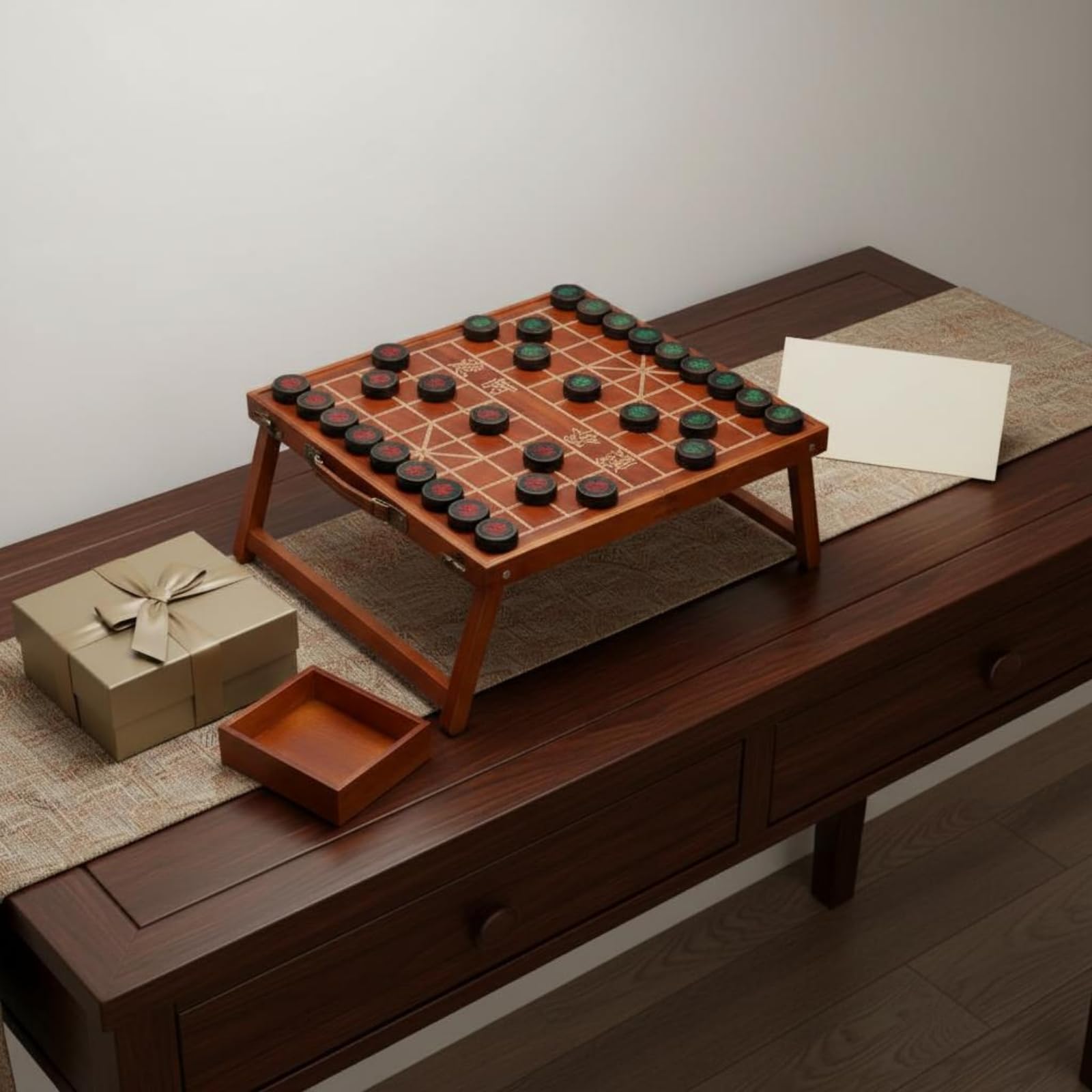 Scacchiera Pieghevole Tavolo da Gioco Legno Stile Xiangqi con Maniglia Trasporto Adatta a Allenamento Famiglia Tempo, Scacchiera Pieghevole + Scacchi In Sandalo Rosso Grandi