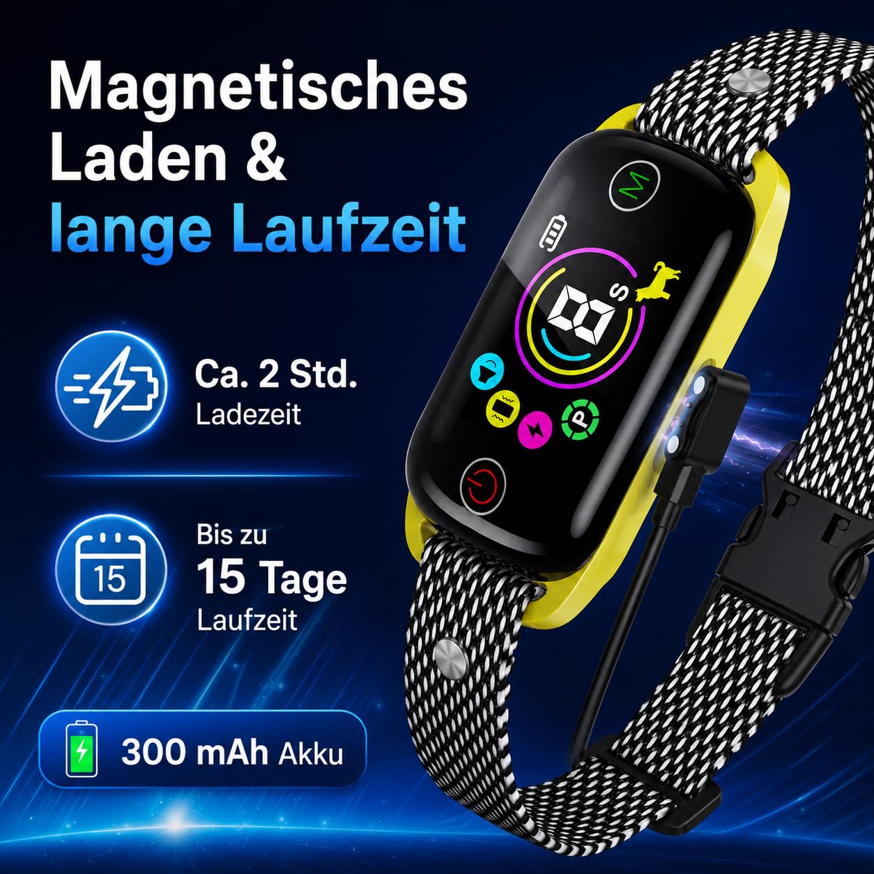 Antibellhalsband für Hunde mit Vibration & Ton, Automatisches Hundehalsband gegen Bellen, Farbdisplay, IP67, Magnetladung, Verstellbares Nylonband