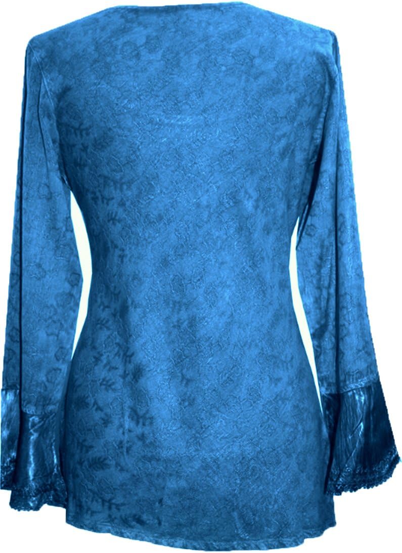 Agan Traders 2026 Round Neck Long Bell Sleeve Embroidered Tops - Uneven Hem Ruffle Medieval Tunic Women's Blouse