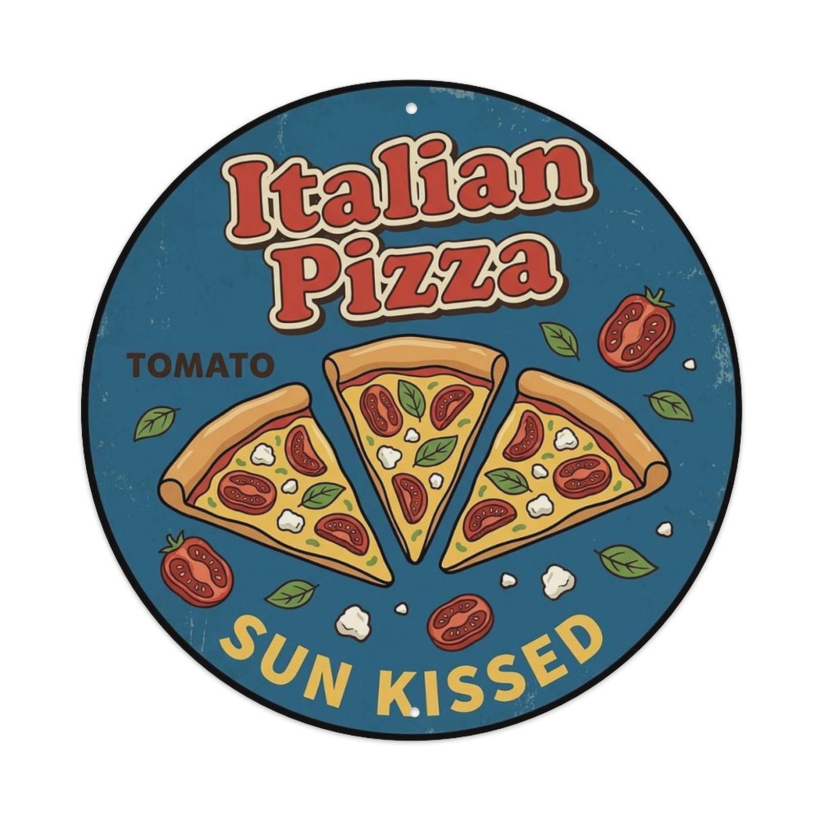 Cwbufd Vintage Style Vintage Pizza Slice Italian Traditional Cuisine Tomato Vintage Metal Tin Sign Plaque Wall Decor For Cafe, Club Bar, Office, Garden Metal Poster 8X8inch