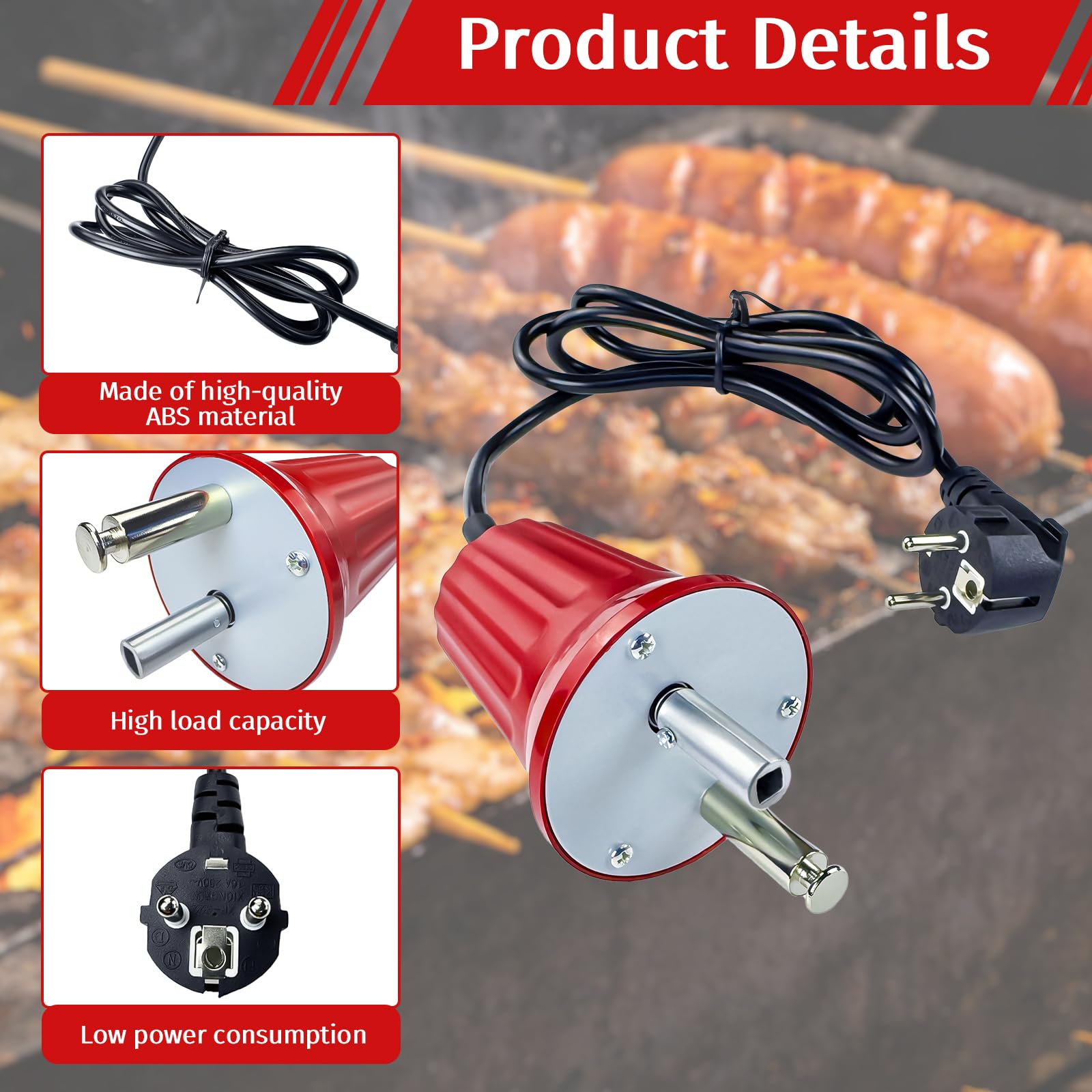 Moteur Tourne Broche de Barbecue, 220V-240V Moteur de Grill ExtéRieur Portables Accessoire pour Support de RôTi de Barbecue pour Viandes RôTies Cochon de Lait RôTi Pique-Nique