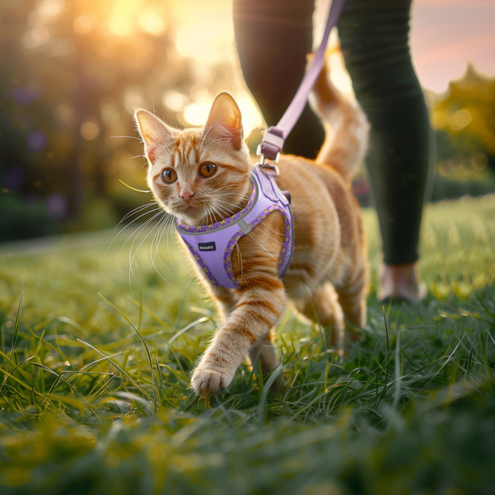 Rttochfy Juego de arnés y Correa para Gatos, arnés para Gatitos a Prueba de Escapes, Chaleco Suave y Transpirable con Tira Reflectante, fácil de Llevar para Que los Gatos caminen y viajen (Naranja,