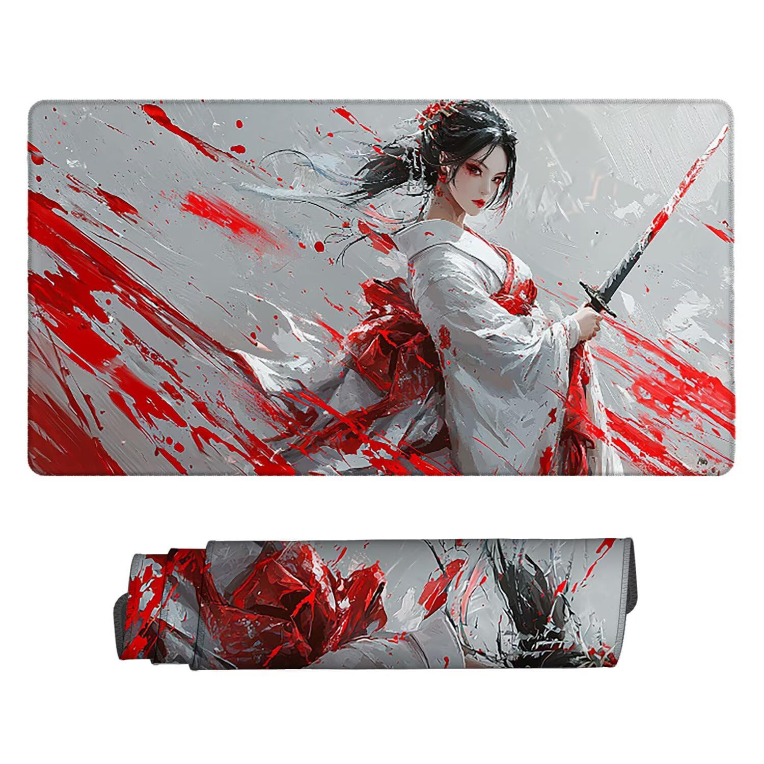 Podkładka pod mysz do gier XXL Mousepad 1000 x 500 mm, duża podkładka pod biurko z antypoślizgową gumową podstawą dla graczy, poprawia precyzję i szybkość (wojownicy gejszy) X-947