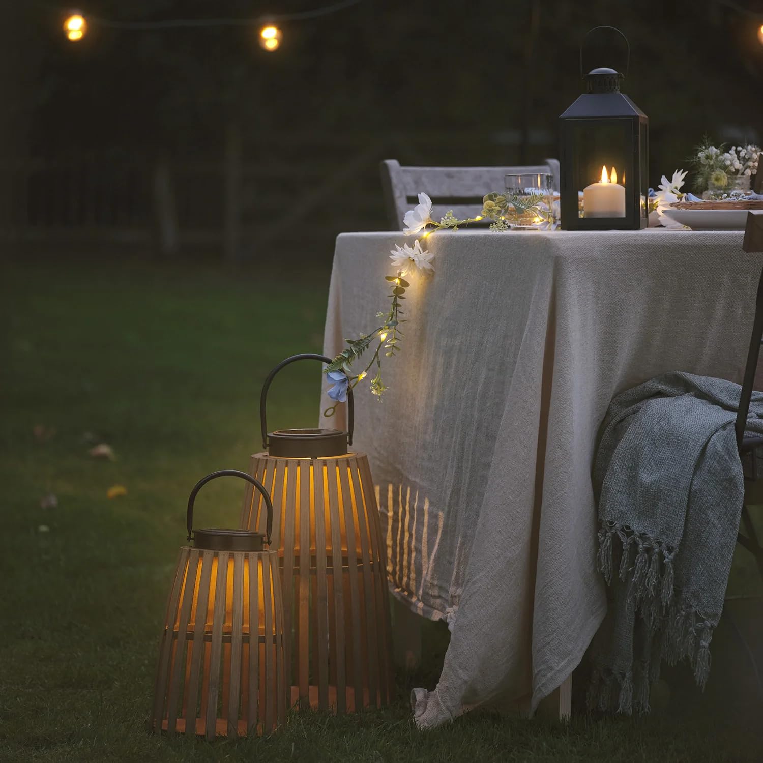Lights4fun Lot de 2 lanternes solaires en bambou style japonais LED blanc chaud Décoration extérieur jardin terrasse balcon