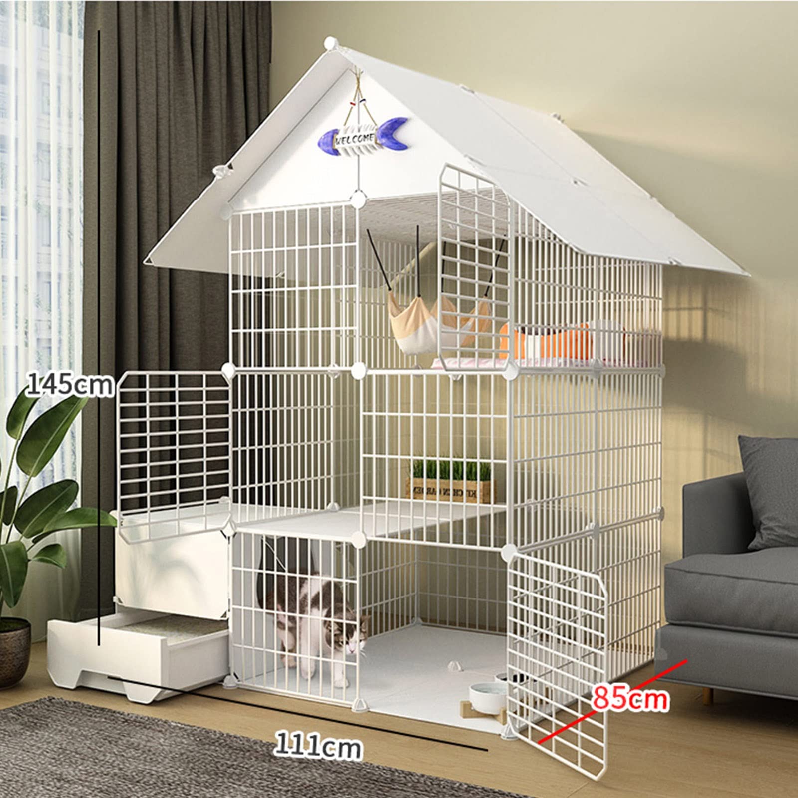 Jaula para Gatos - Jaula para Conejos de Interior, Jaula para Gatos, jaulas Grandes para Gatos de Interior con Bandeja de Arena, Jaula para Gatos, Jaula para Gatos de Exterior con Puerta y b