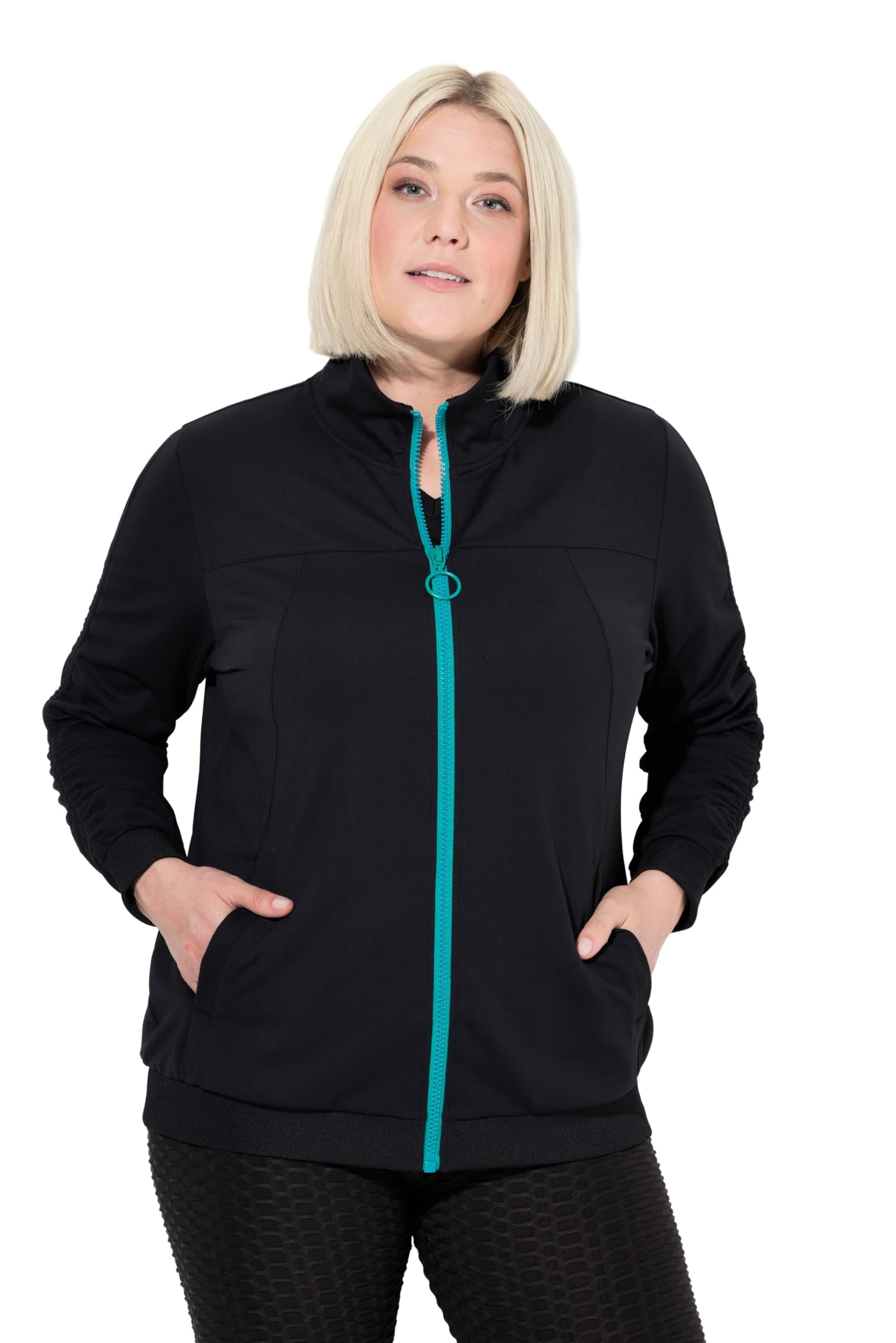 Ulla Popken Damen große Größen Übergrößen Plus Size Sweatjacke, Ärmel-Raffband, Kapuze 845165
