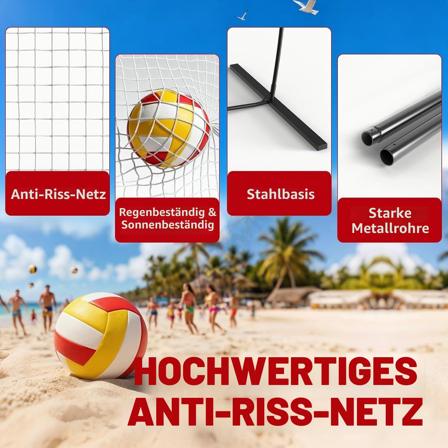 Volleyballnetz 305x93x217cm höhenverstellbar drinnen draußen