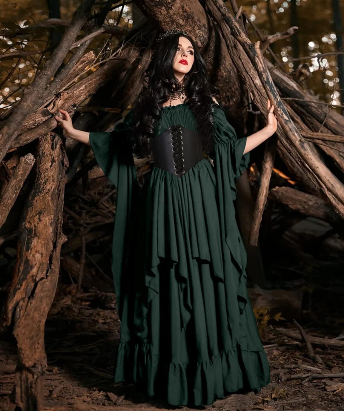 BITSEACOCO Women Medieval Victorian Off Shoulder Dress, Irish Chemise Costume Renaissance Faire Fairy Long Dress - Image 3