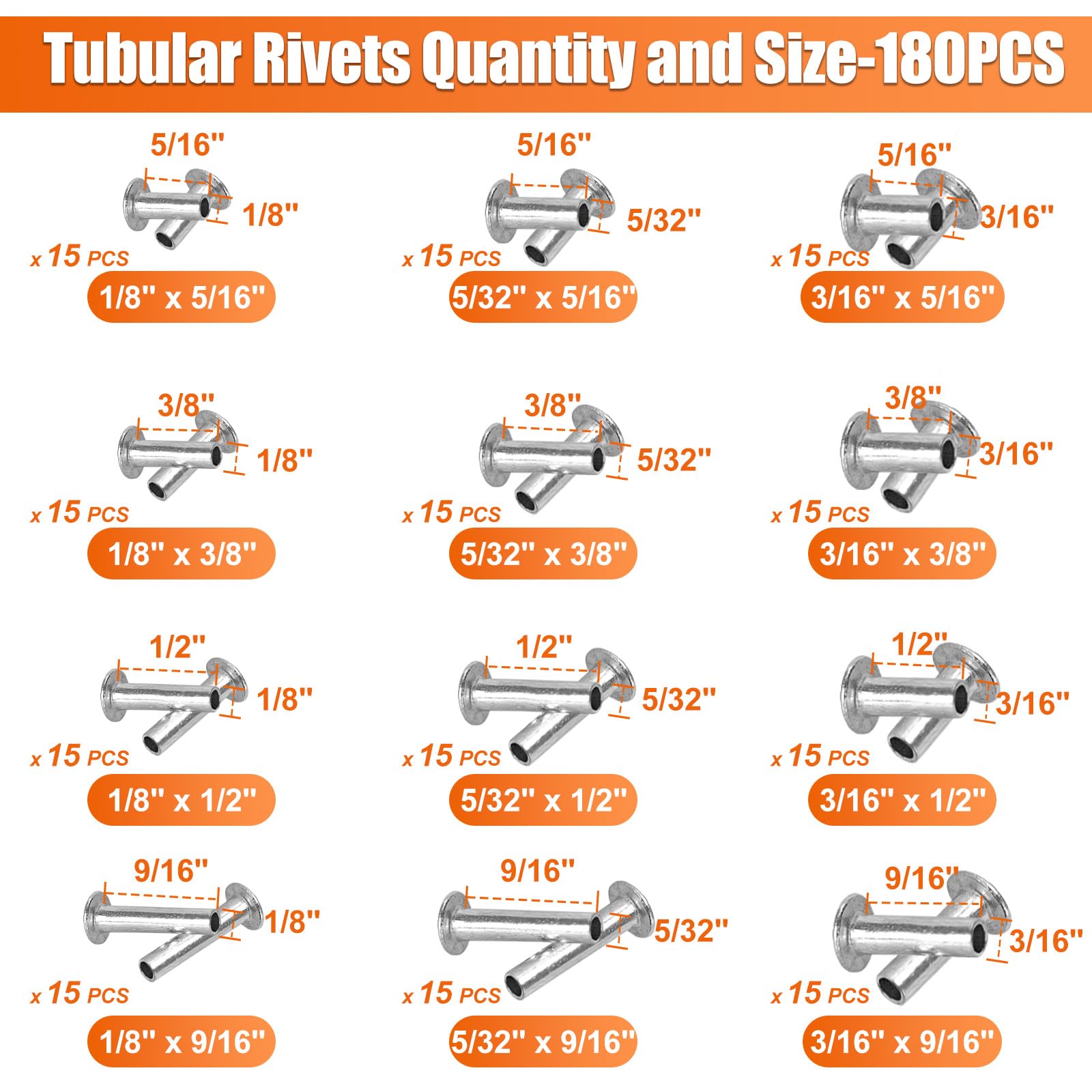 Rivet Squeezer Kit - 180 Rivets & Dies for Auto DIY -3