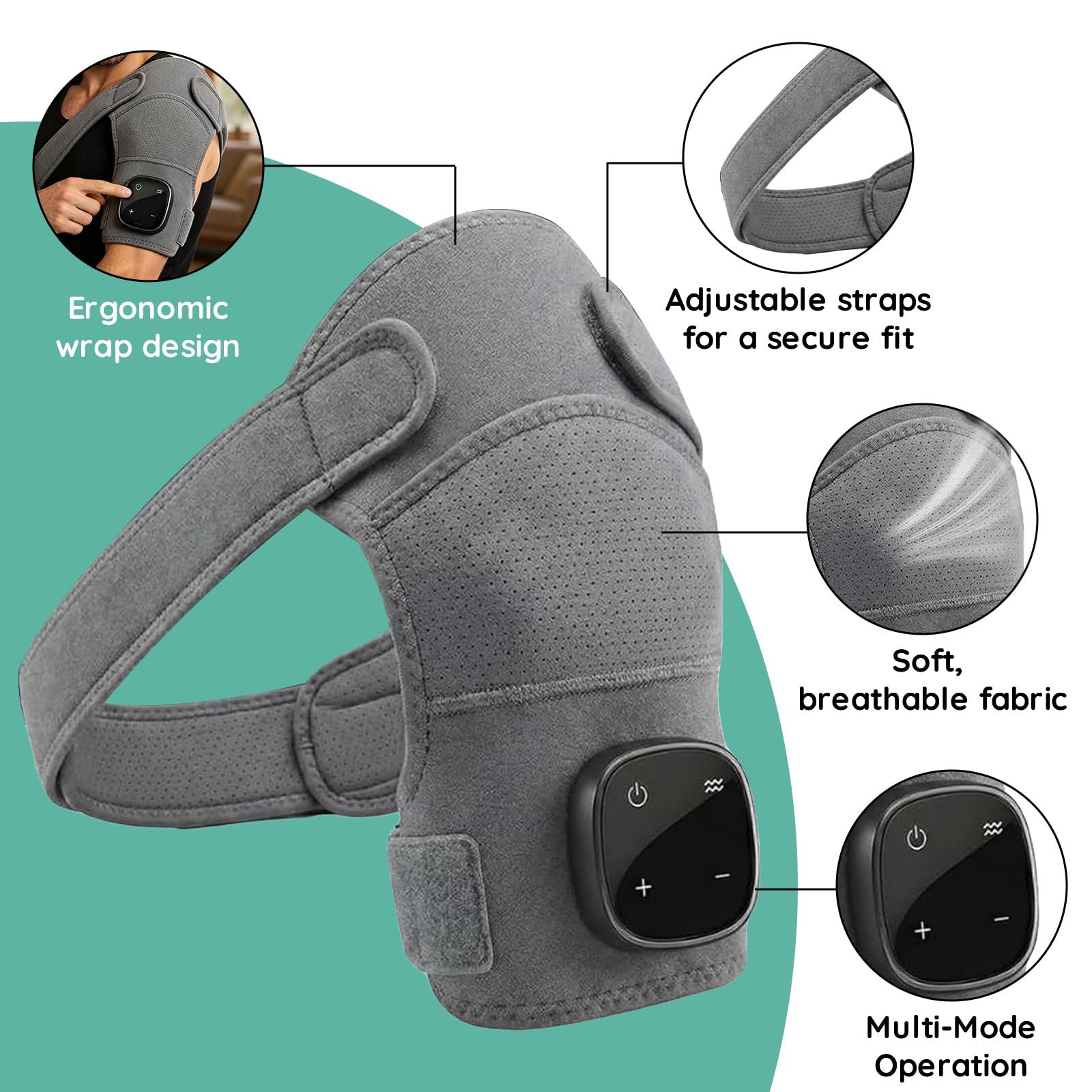 Massaggiatore per spalle con riscaldamento e applicazione, 7 temperature (40 – 70 °C) e 3 modalità di vibrazione, 5000 mAh, ricaricabile, cuscino massaggiante senza fili per spalle, collo e schiena (B