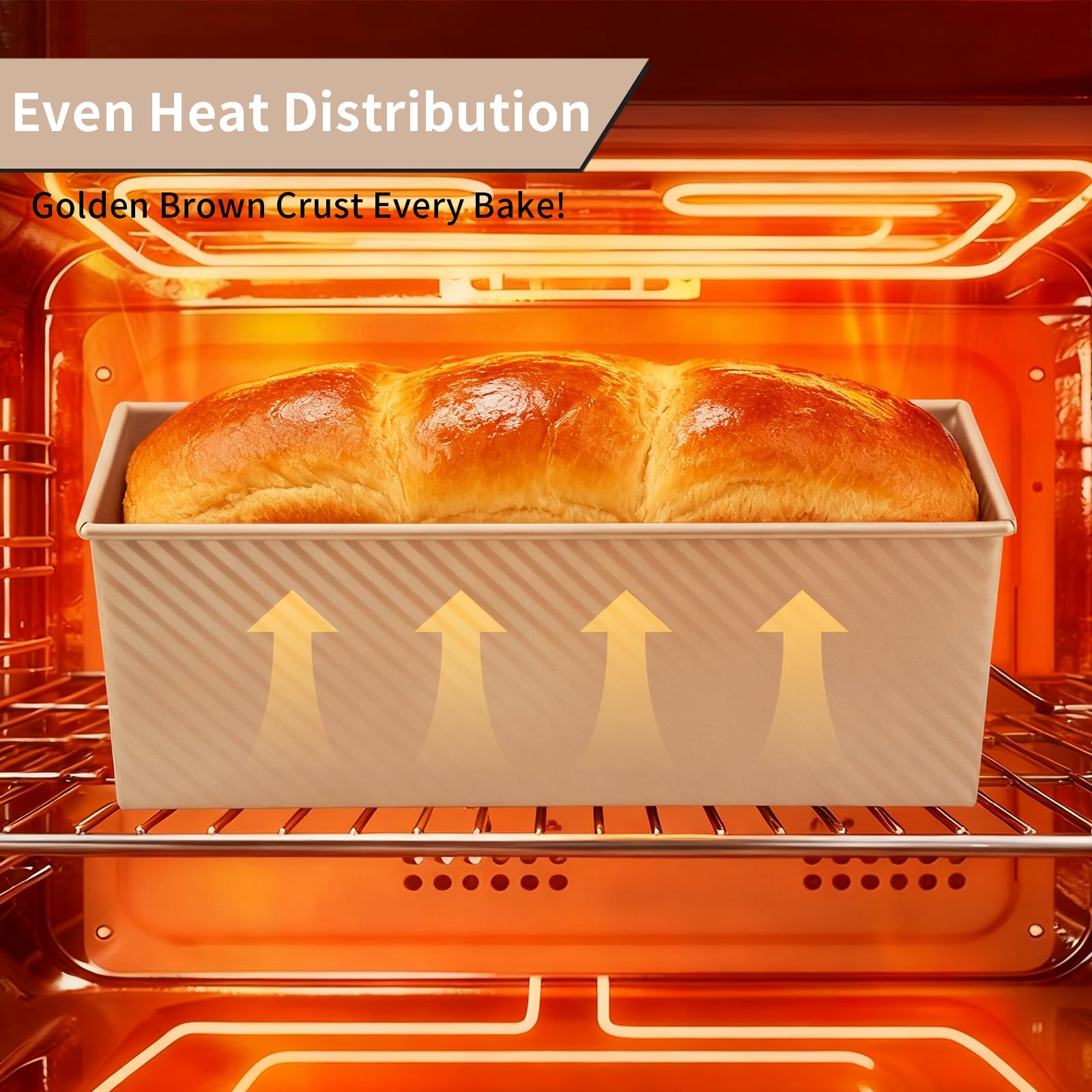 Gold Toast - Molde para hornear con tapa, 33 x 13 x 12 cm, antiadherente, acero al carbono, 1000 g, con orificios de ventilación, para pan, pasteles