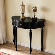 Half Moon Table with Drawer, Narrow Console Table with Storage