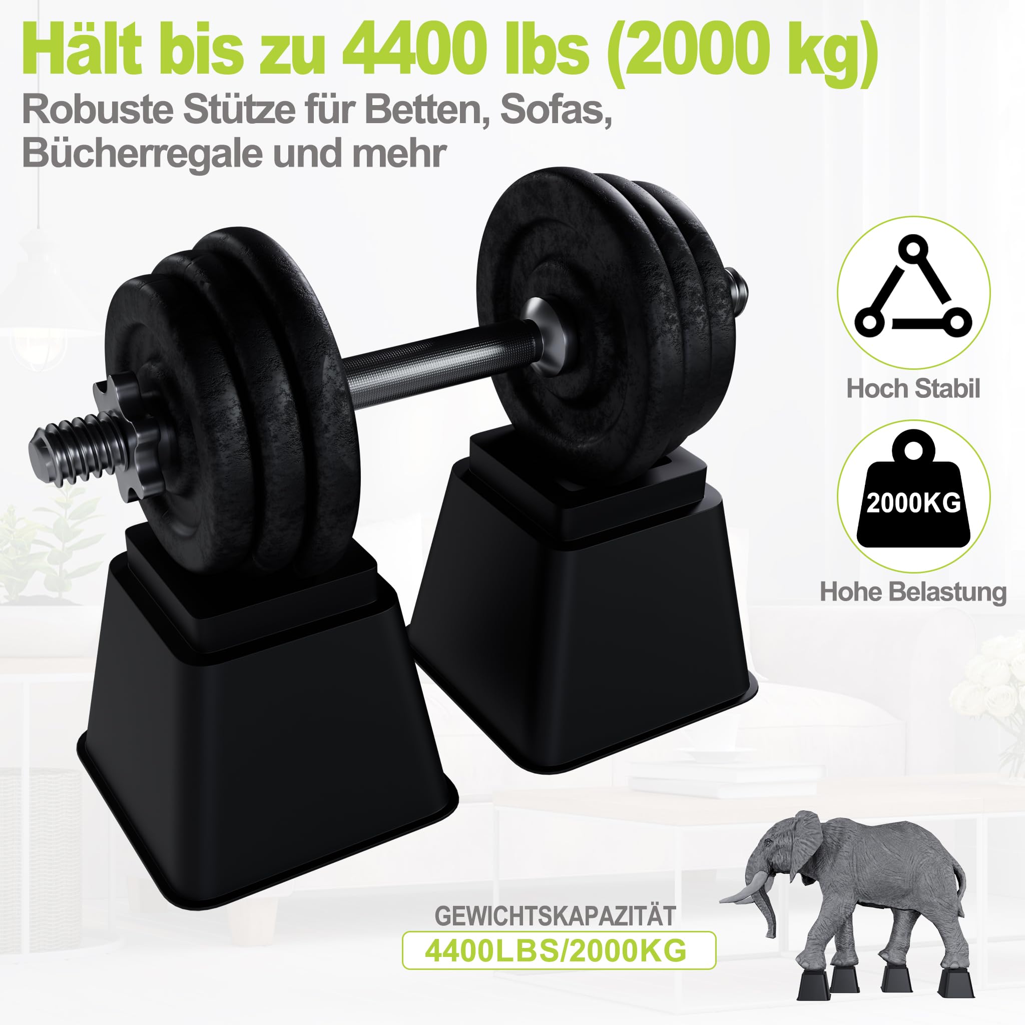 UISEBRT Lot de 8 rehausseurs de meubles carrés (10 cm + 15 cm de hauteur), rehausseurs de meubles pour lit, table, canapé et chaise, rehausseur de table, pieds et rehausseurs de lit, extension de pied
