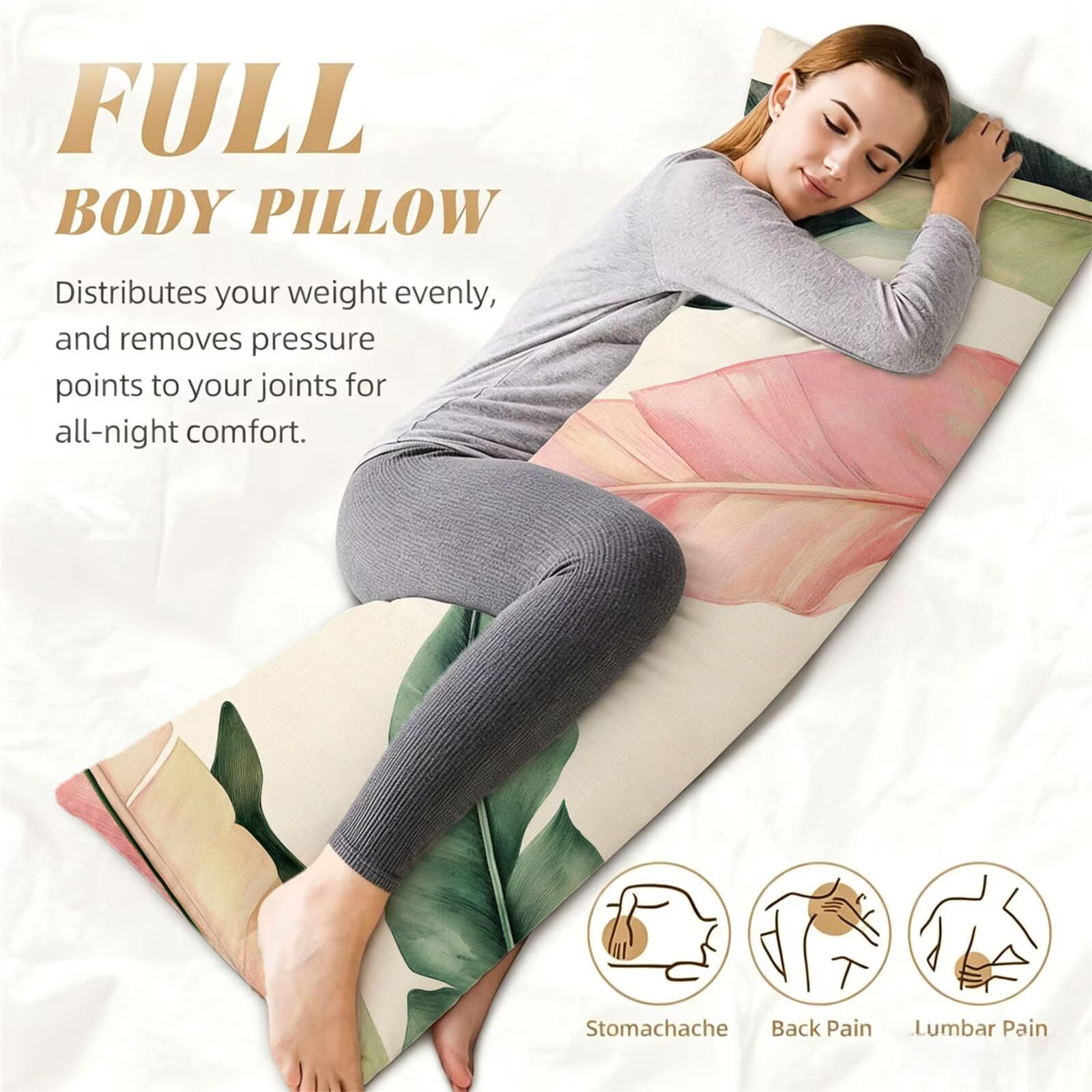 Funda de Almohada 60 x 180 cm Rosa Protector Almohada 180 cm con Cremallera Invisible, Lino Durable y Transpirable Pillow Case Largas Hoja Impresión a Doble Cara para Cama, Sofá y Dormitorio dg-299