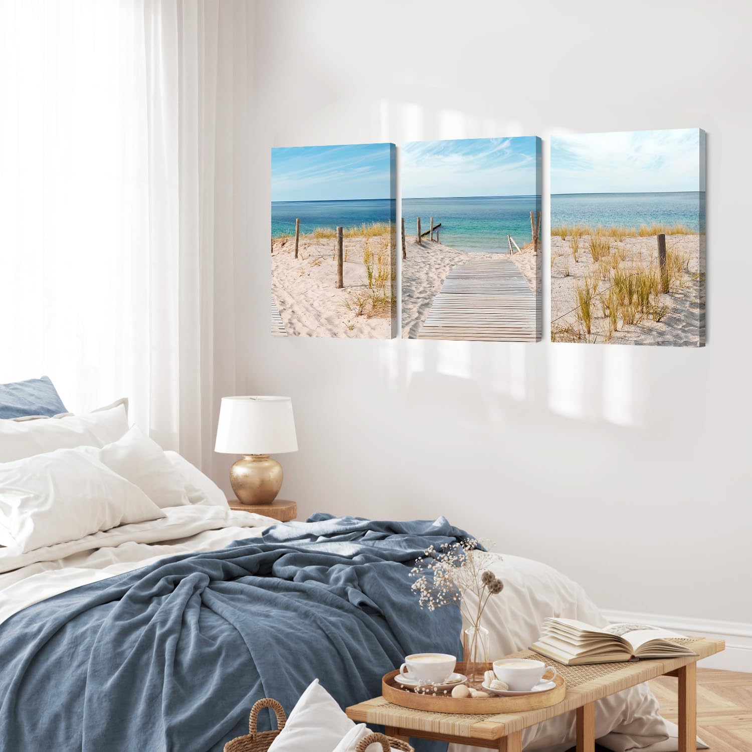 Dazzlewall Plage Murale Art Affiche 3 Pcs Ciel Bleu Mer Côte 12x16 in