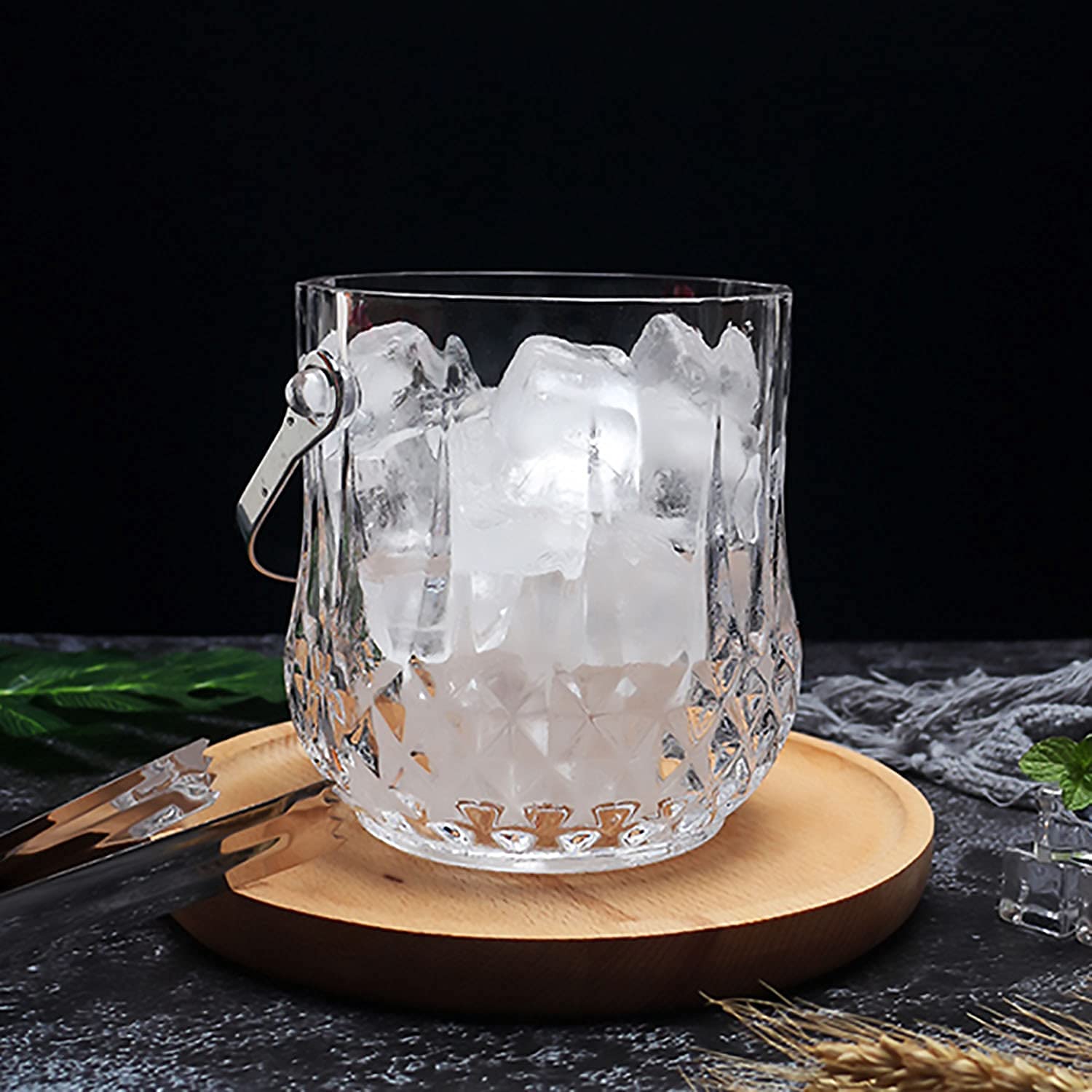 Cubo de Hielo con Pinzas, Recipiente de Almacenamiento Transparente, Botellas de Vino, Cerveza o Acampada, Cubo de Hielo Transparente para Bebidas.