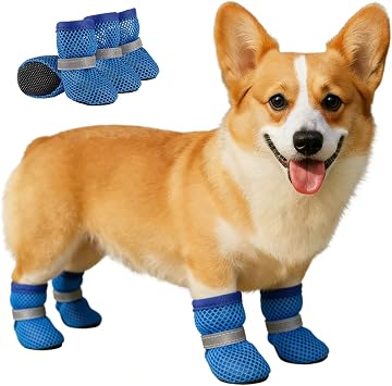Breathable Dog Shoes,Summer Dog Paw Protector Anti-Slip Socks,Dog Outdoor Booties with Rubber Soles for Hiking and Running_LBlue