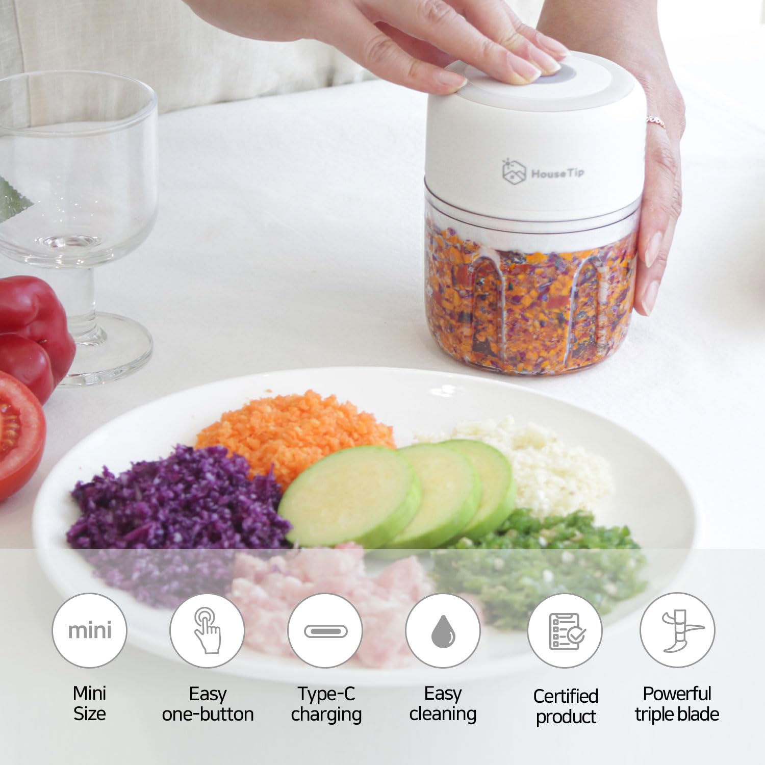 Picador eléctrico de verduras, mini procesador de alimentos de 8.5 onzas (8.5 fl oz), recargable, fácil de limpiar y desmontable, duradero, hasta 35 usos por carga 2