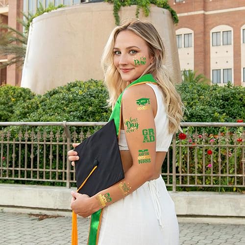 Miniatura 5 de 12 hojas de tatuajes temporales de graduación, color burdeos y dorado, purpurina metálica, recuerdos de fiesta de graduación 2023, felicitaciones,