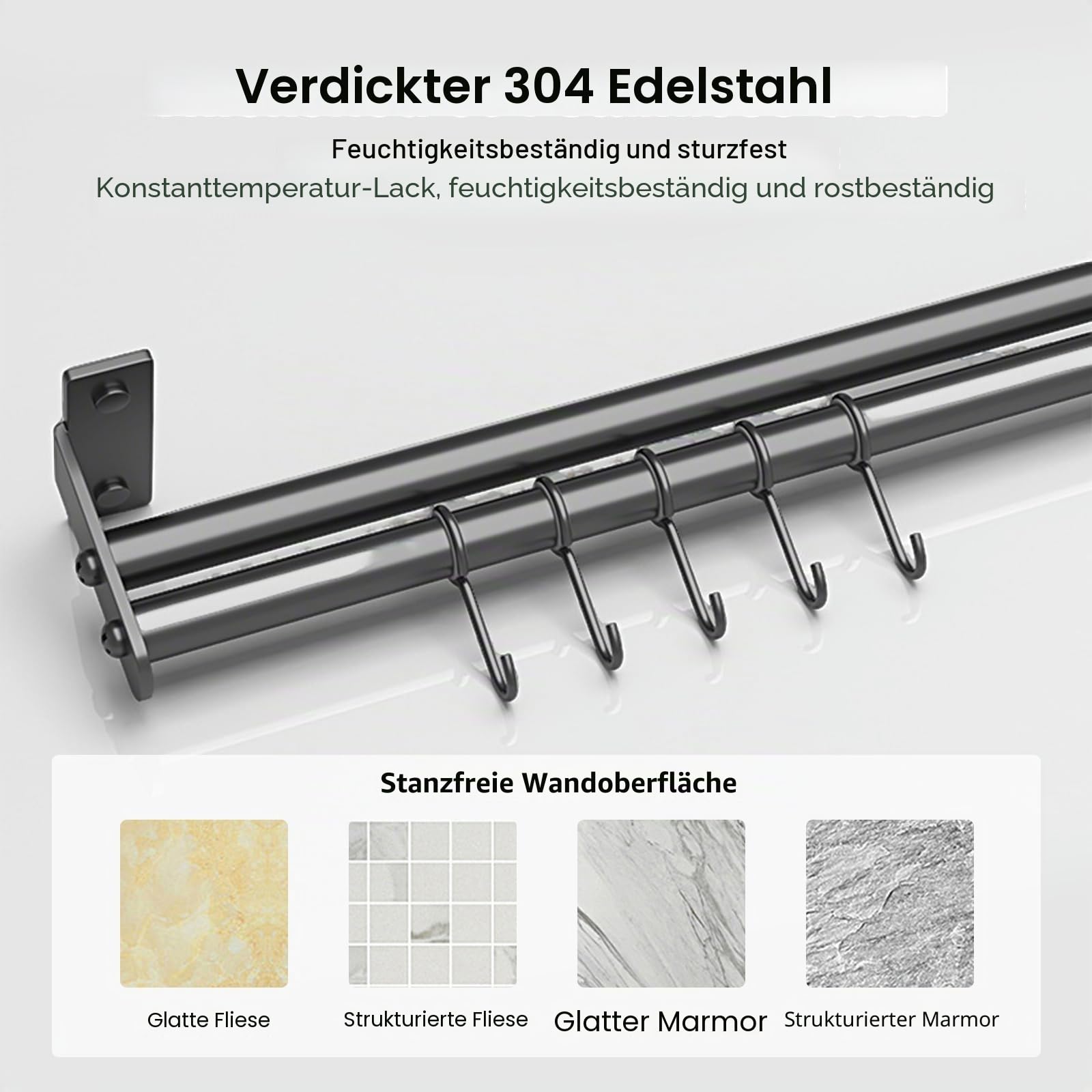 Küchenleiste mit Haken und Messerschlitz – Wandmontierter Edelstahl-Utensilienhalter, kompakte platzsparende Aufbewahrung für Messer und Küchenutensilien