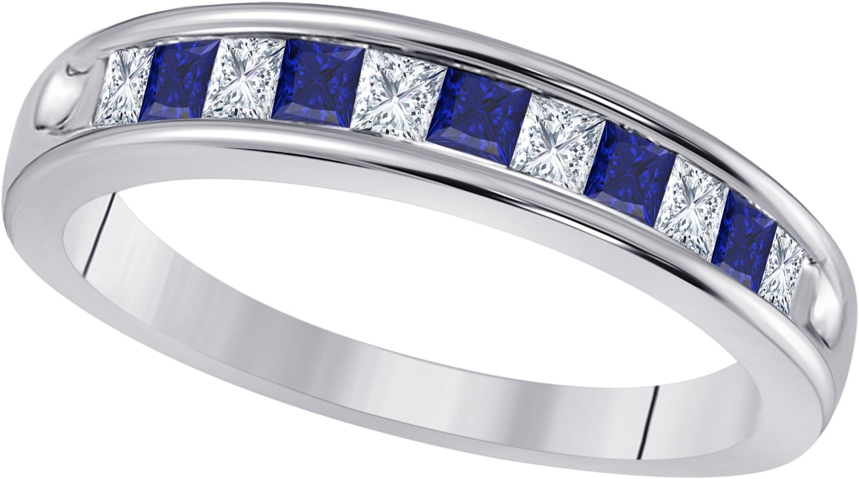 Women's Jewelry 14K Gold Plated Alloy 0.50tcw Princess Cut Created Blue Sapphire & Cubic Zirconia Channel-Set Unisex Engagement & Wedding Band Ring Free Size 4 to 11