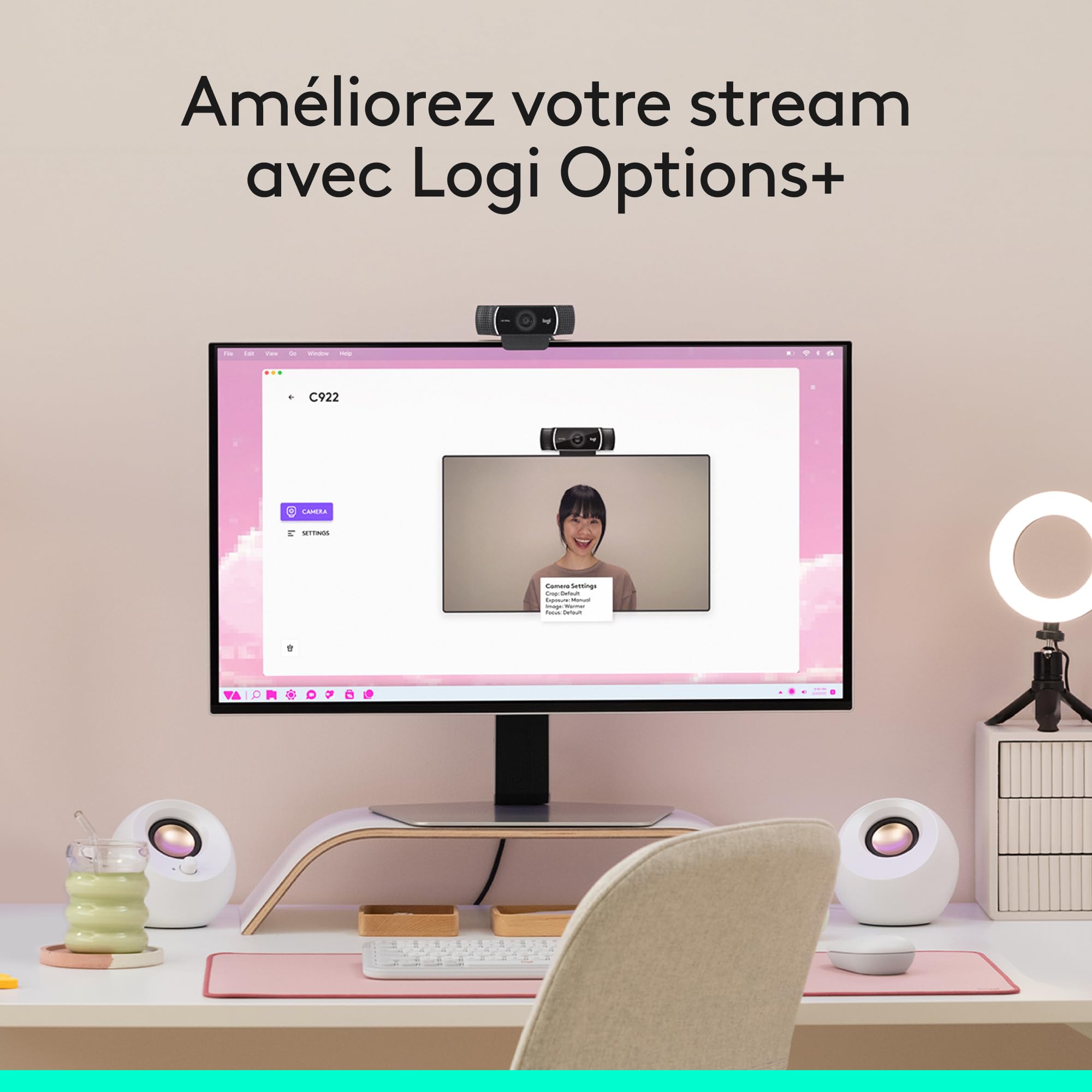 Logitech C922 Pro Stream Webcam, Streaming Ultrarapide HD 1080p/30ips/HD 720p/60ims, Audio Stéréo, Correction HD, Mise au Point Automatique, Youtube, Twitch, Camera PC/Mac/Portable/Macbook/Tablette