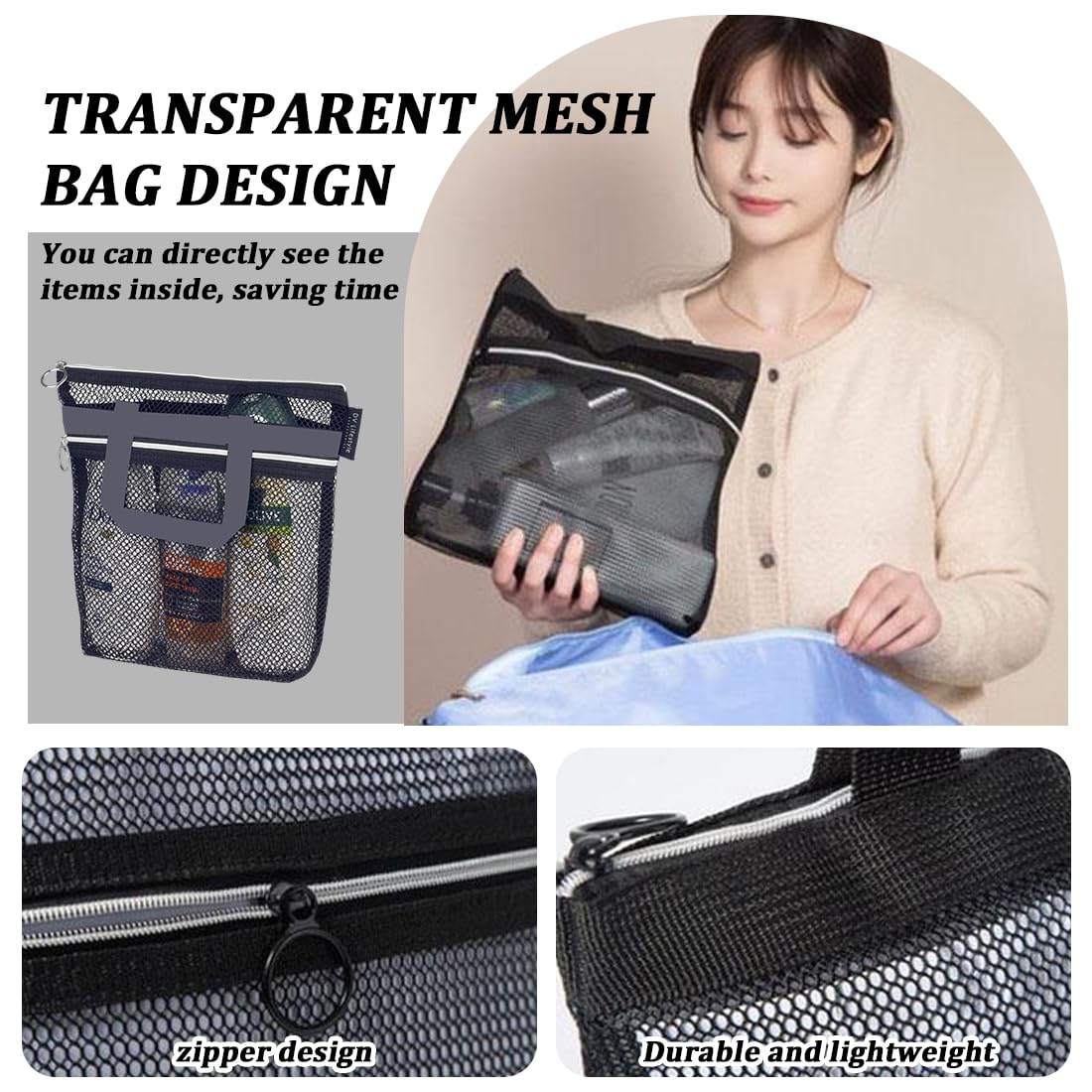 Borsa da Doccia Portatile a Rete, Nylon con Cerniera, Ad Asciugatura Rapida
