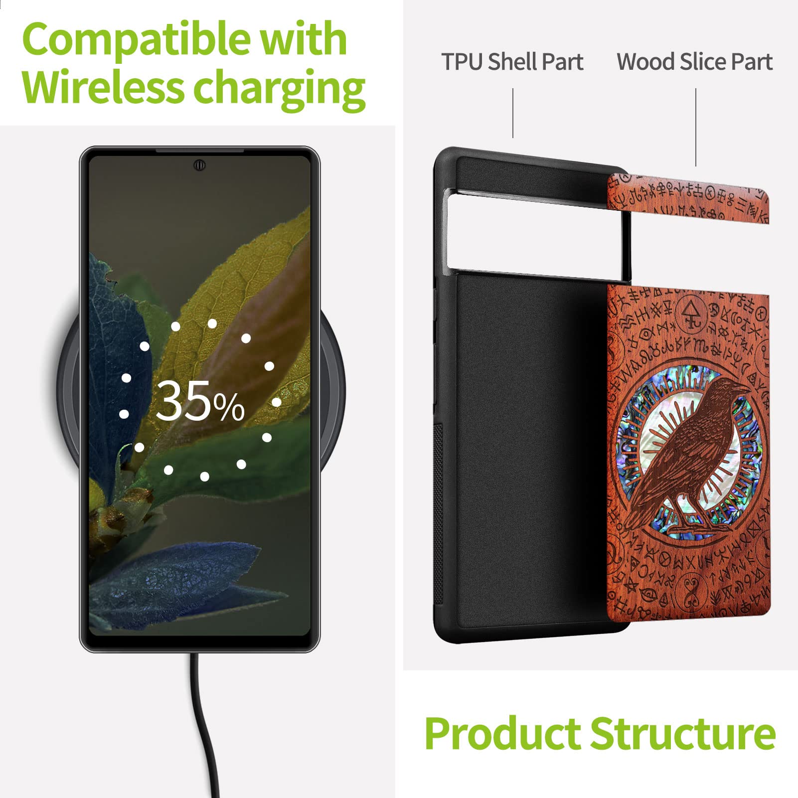 Carveit Custodia Per Pixel 8 Pro Cover [Incisione In Legno E Intarsio Di Cozze Capolavoro Del Design Del Legno 958705