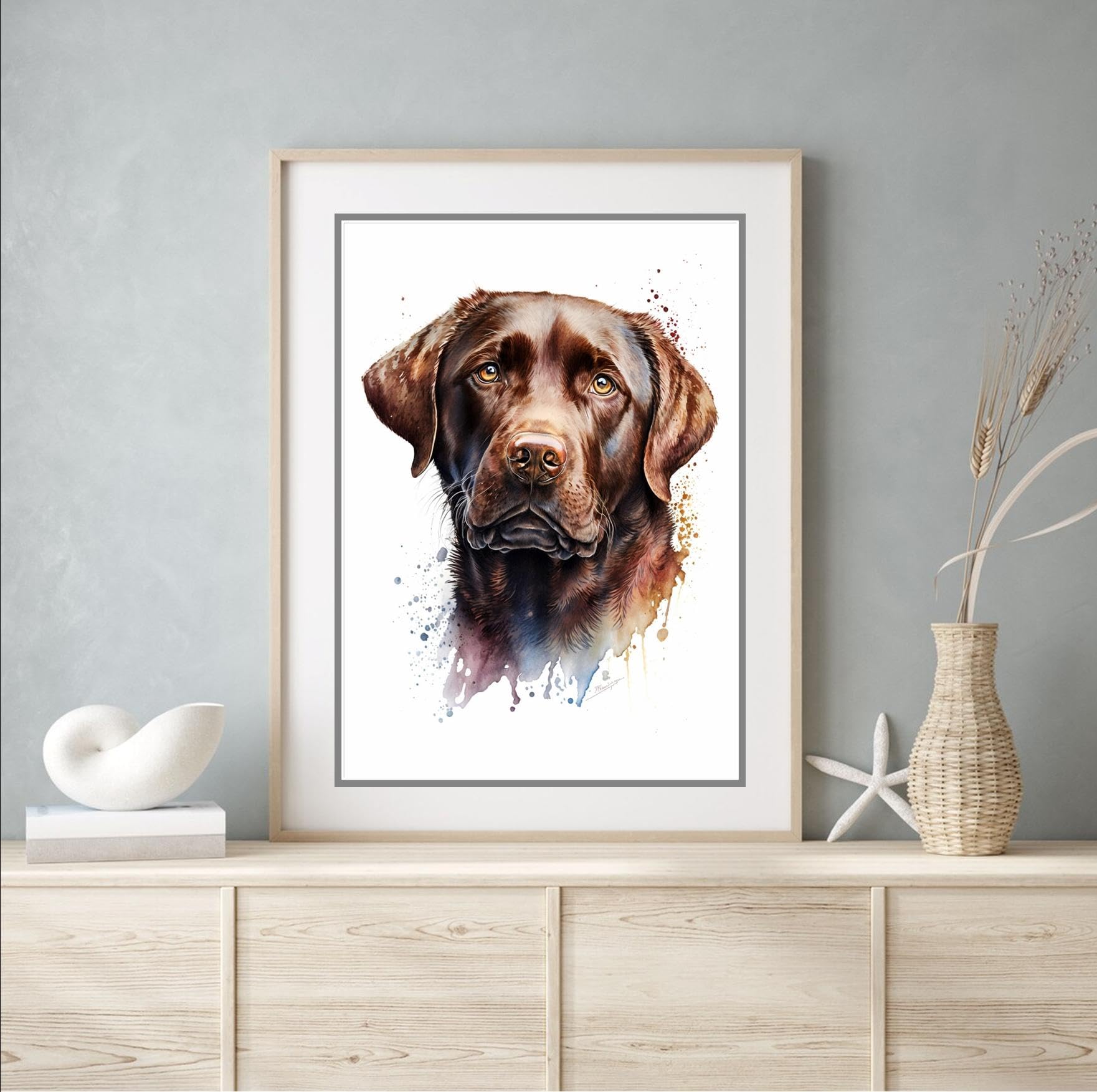 Beauitiful vivid fine art print of a Chocolate Labrador painting (picture 2) (A4 PRINT ONLY 29.7 X 21CM)