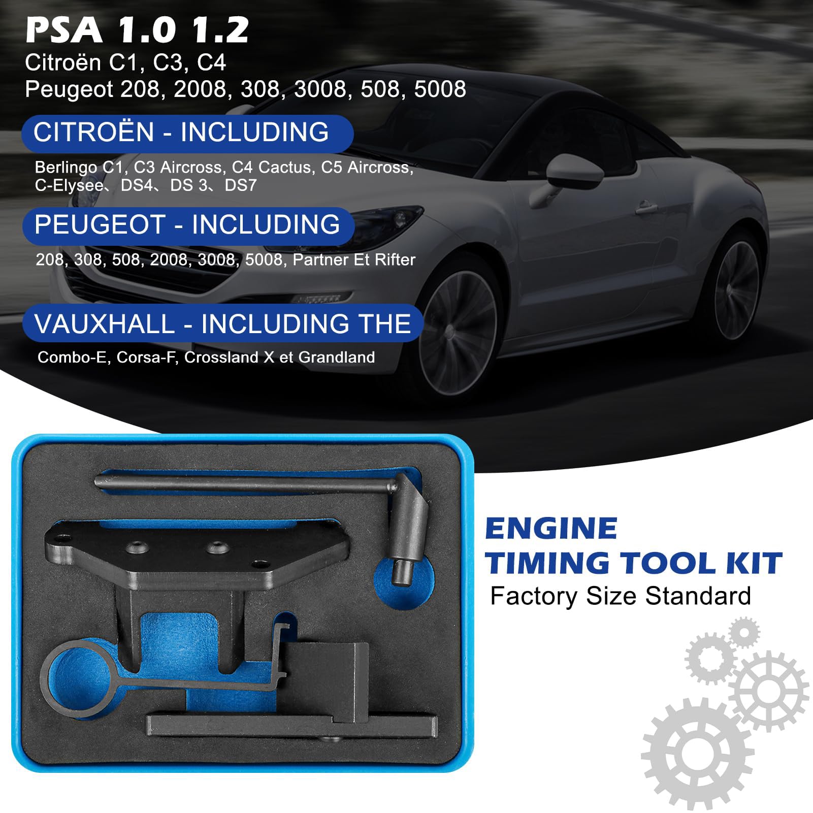 Kit Calado Distribucion PSA 1.2 puretech, Kit de Herramientas de Sincronización, Timing Herramientas Kit para PSA 1.0 1.2, para Citroen C1、C3、C4, para Peugeot 208、2008、308、3008、508、5008 (Azul)