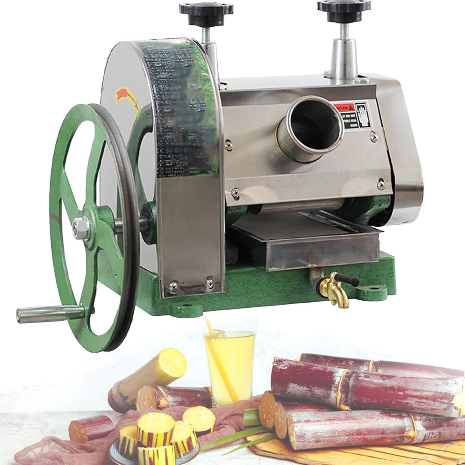 MYUYEE Commercial Manual Sugarcane Juicer, Stainless Steel Sugar Cane Press with Handwheel Efficient, High Nutritive Fruit&Sugarcane Juice